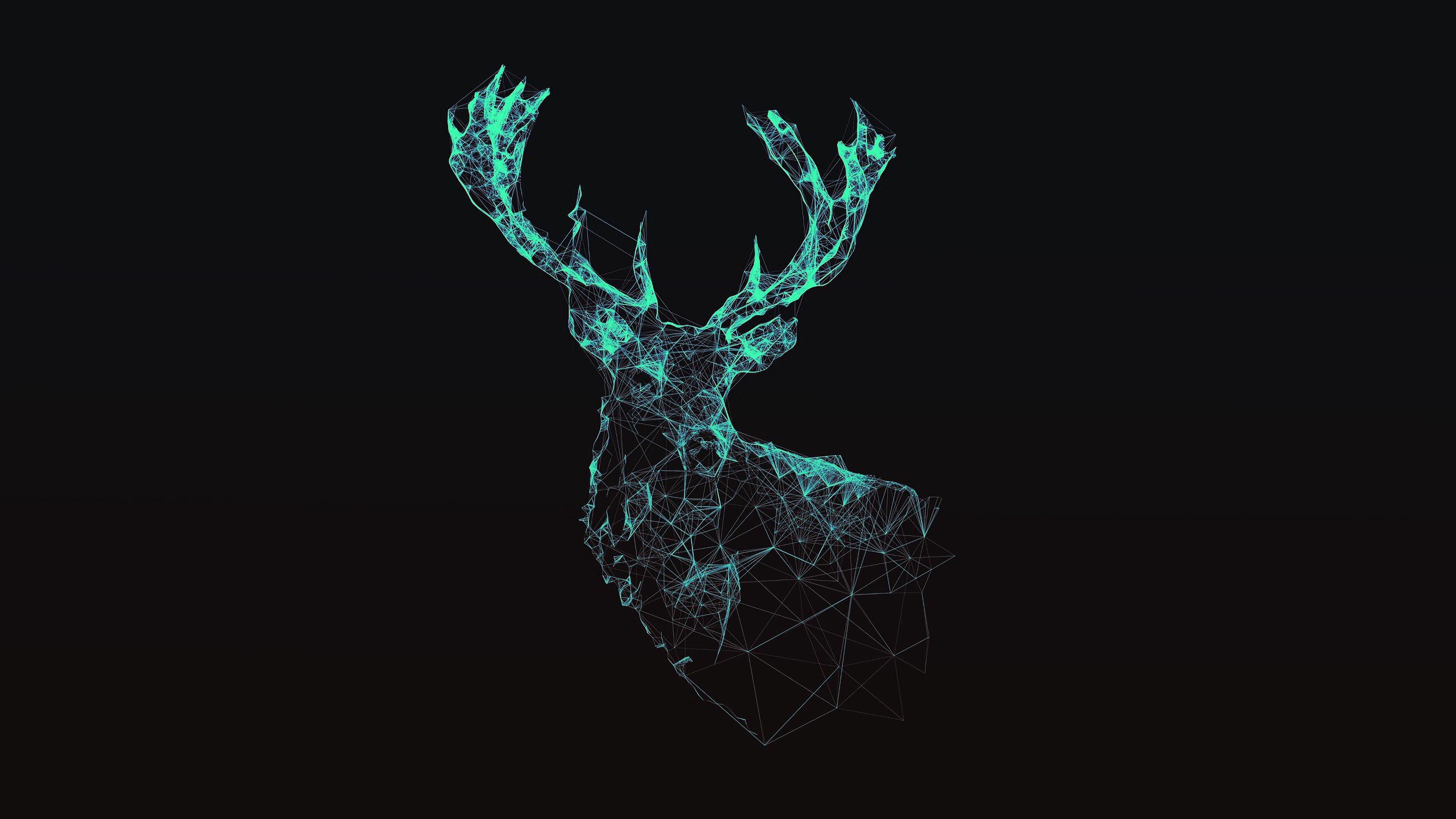 Geometric Animal: Minimalism, Deer painting, Abstract, Vector drawing, Ornament. 3840x2160 4K Background.