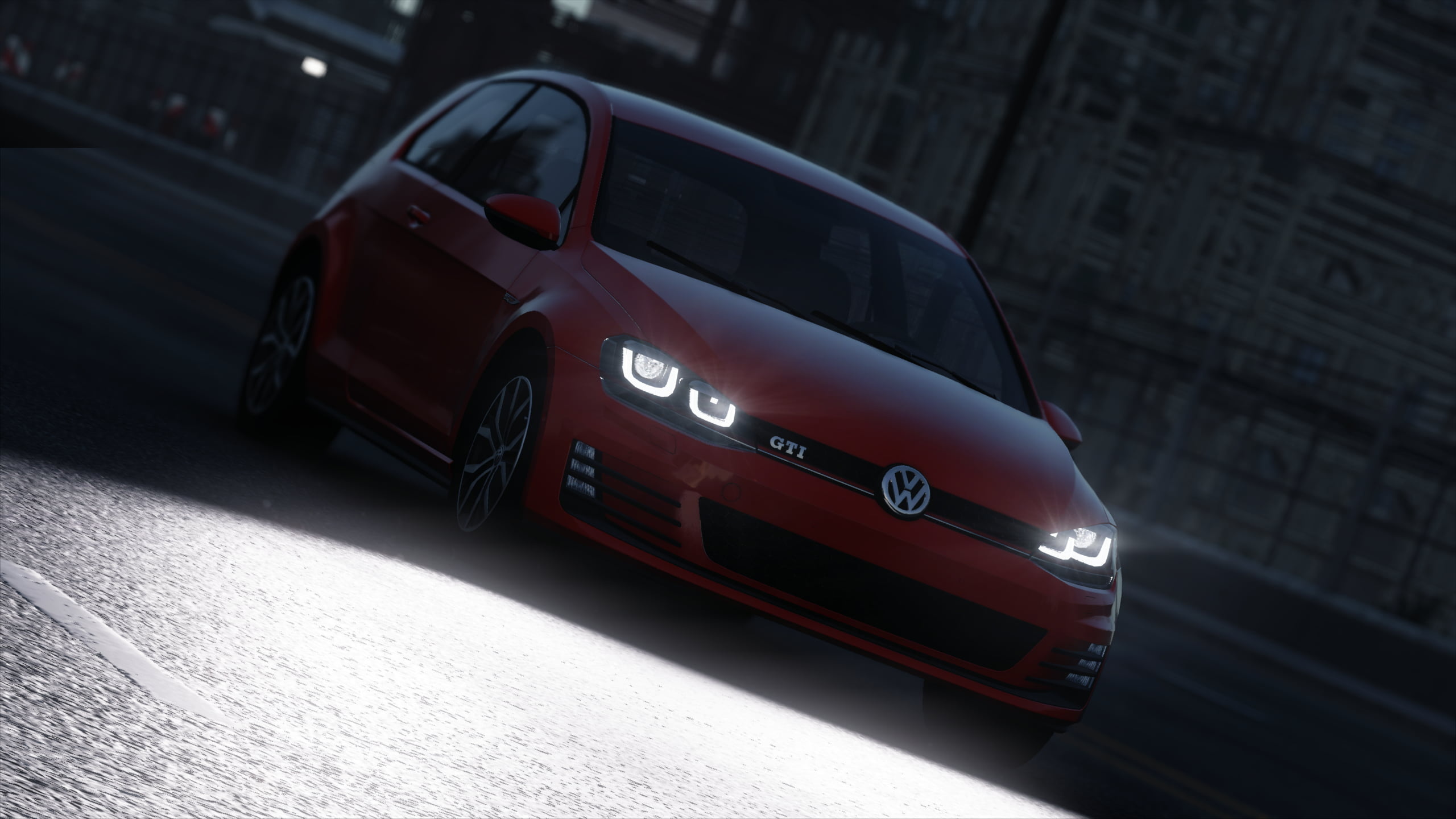 Golf GTI: Red Volkswagen, 3-door hatchback, Video games, The Crew, Car lights. 2560x1440 HD Wallpaper.