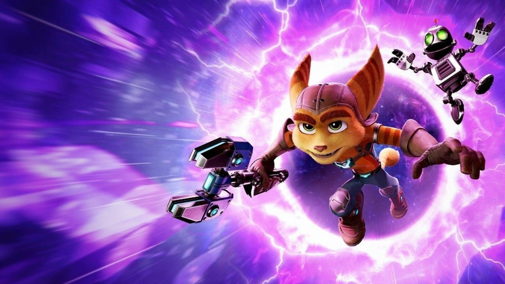Ratchet and Clank: Rift Apart: An action game in which players assume the role of a fox-like character. 1920x1080 Full HD Background.