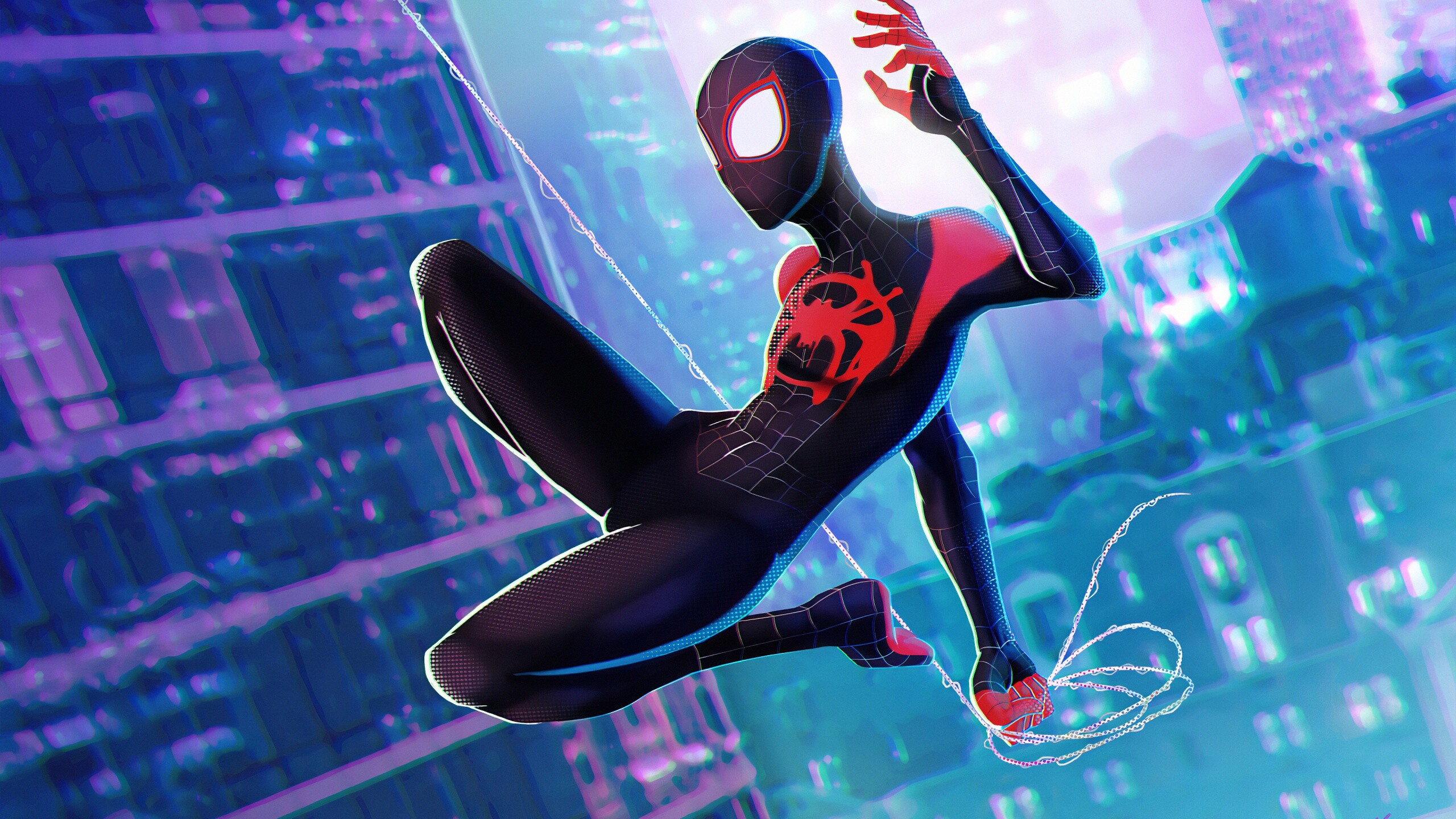 Spider-Man: Into the Spider-Verse: Miles Morales, possesses the proportionate strength of a spider. 2560x1440 HD Wallpaper.
