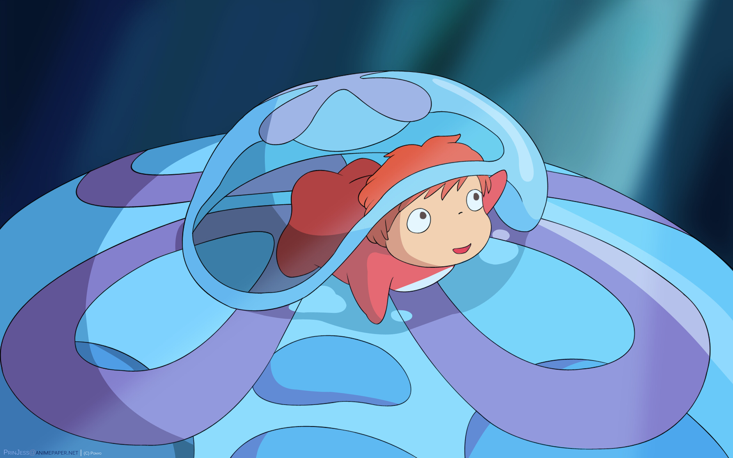 Ponyo: The story of a goldfish who escapes from the ocean and is rescued by a five-year-old human boy, Anime. 2560x1600 HD Wallpaper.
