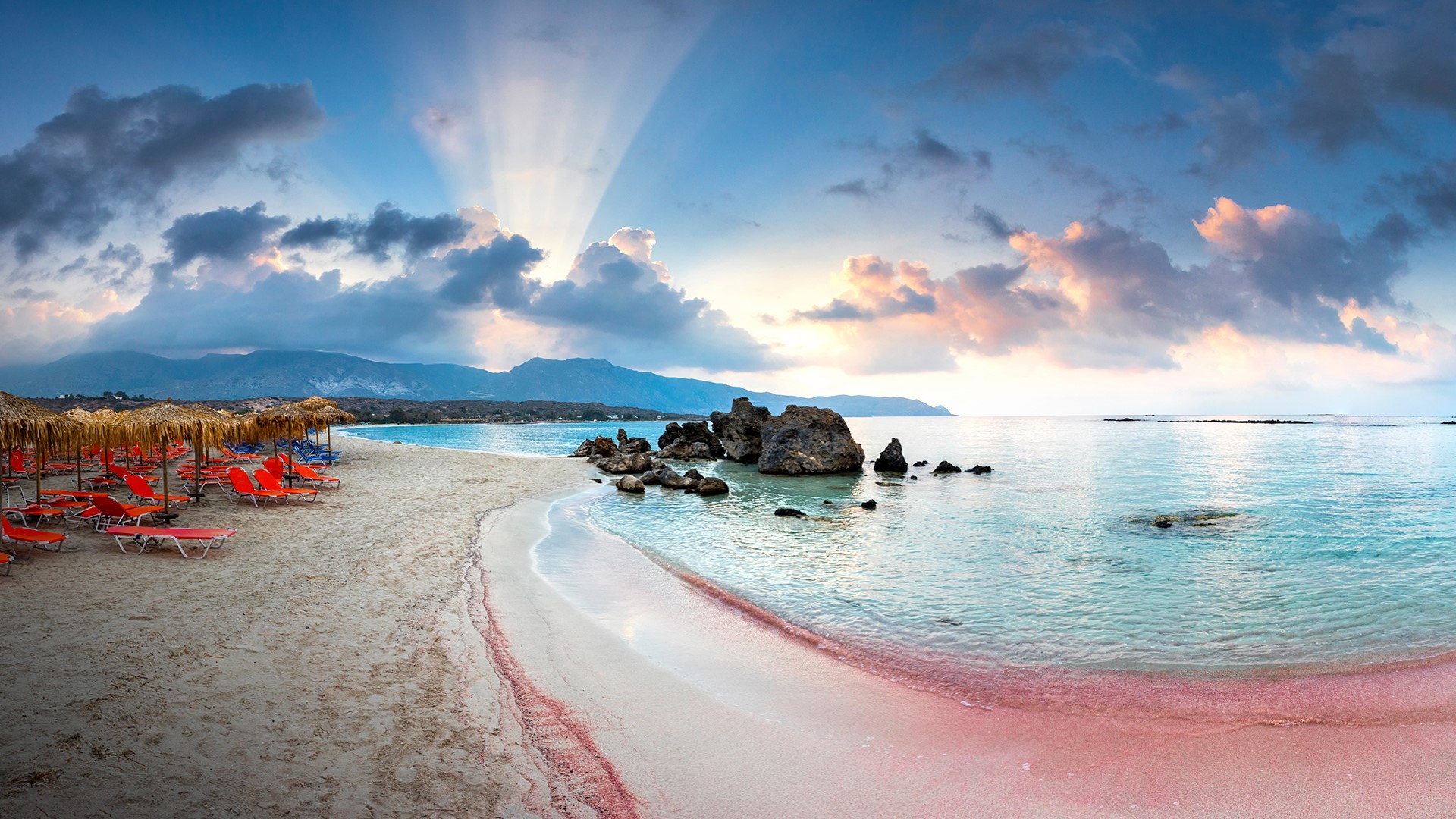 Elafonissi pink beach, Elafonisi lagoon, Crete island, Greece, 1920x1080 Full HD Desktop