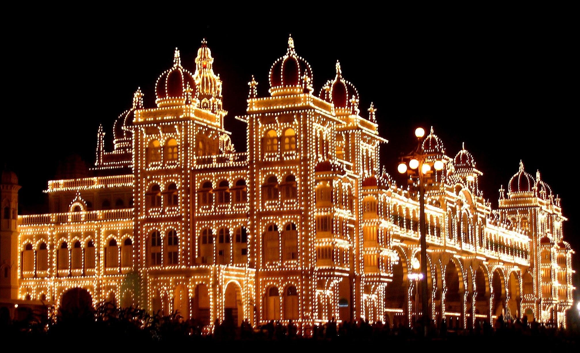 Palace: Mysore Palace, Indo-Saracenic architectural style, Karnataka Chamarajpura, India. 2020x1230 HD Background.