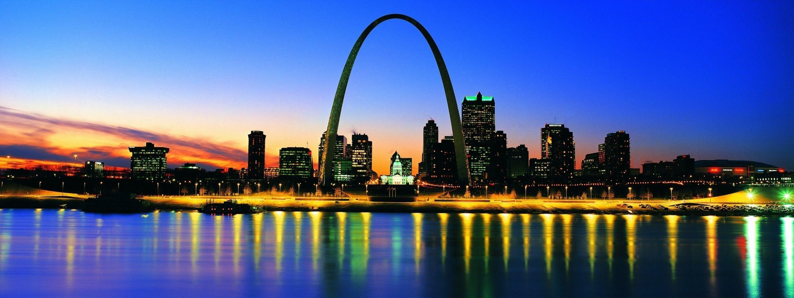 Gateway Arch, Top cityscape, St. Louis, Desktop backgrounds, 3200x1200 Dual Screen Desktop
