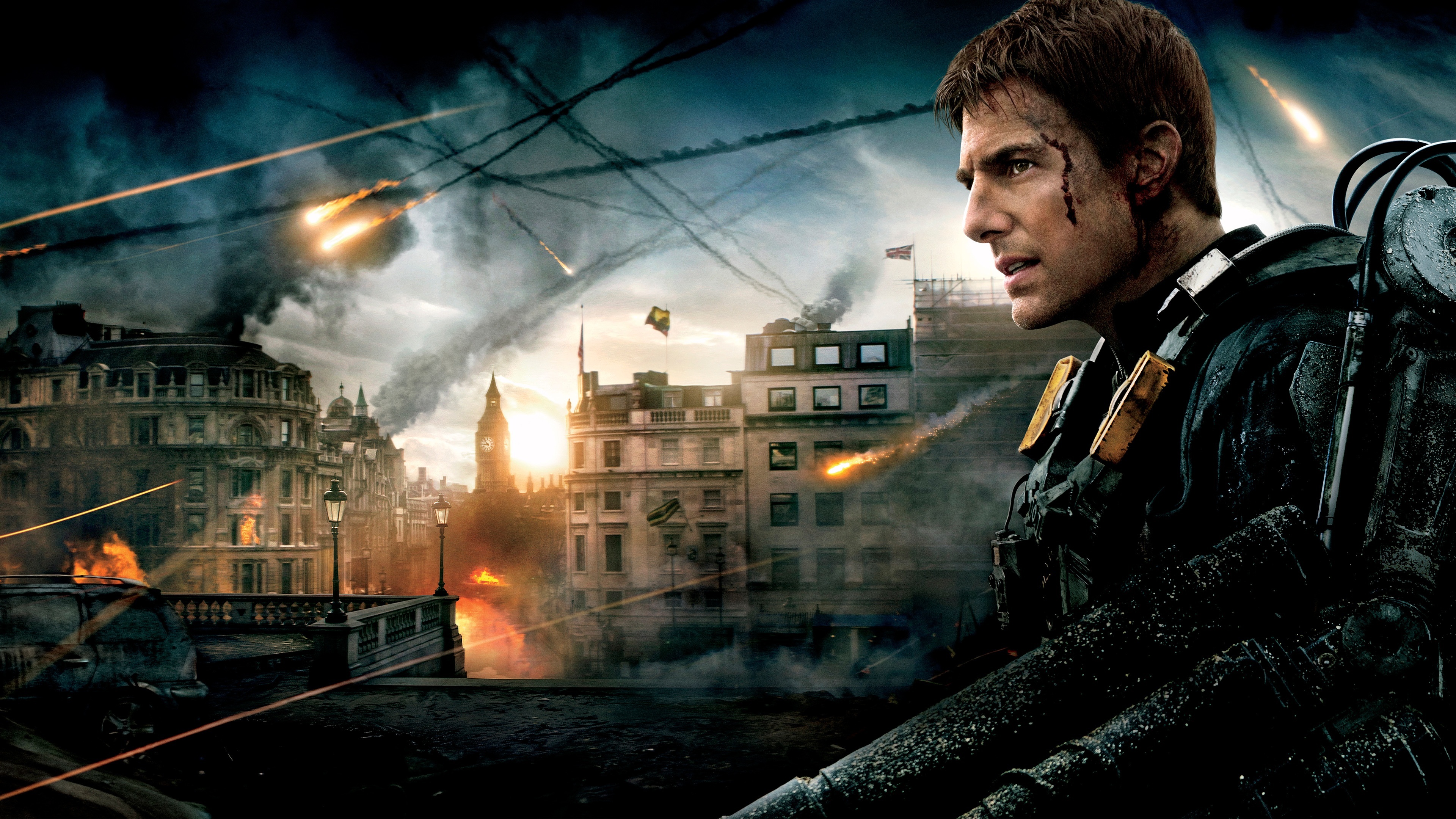 London actor Tom Cruise, War battle wallpaper, Edge of Tomorrow poster, Action film, 3840x2160 4K Desktop