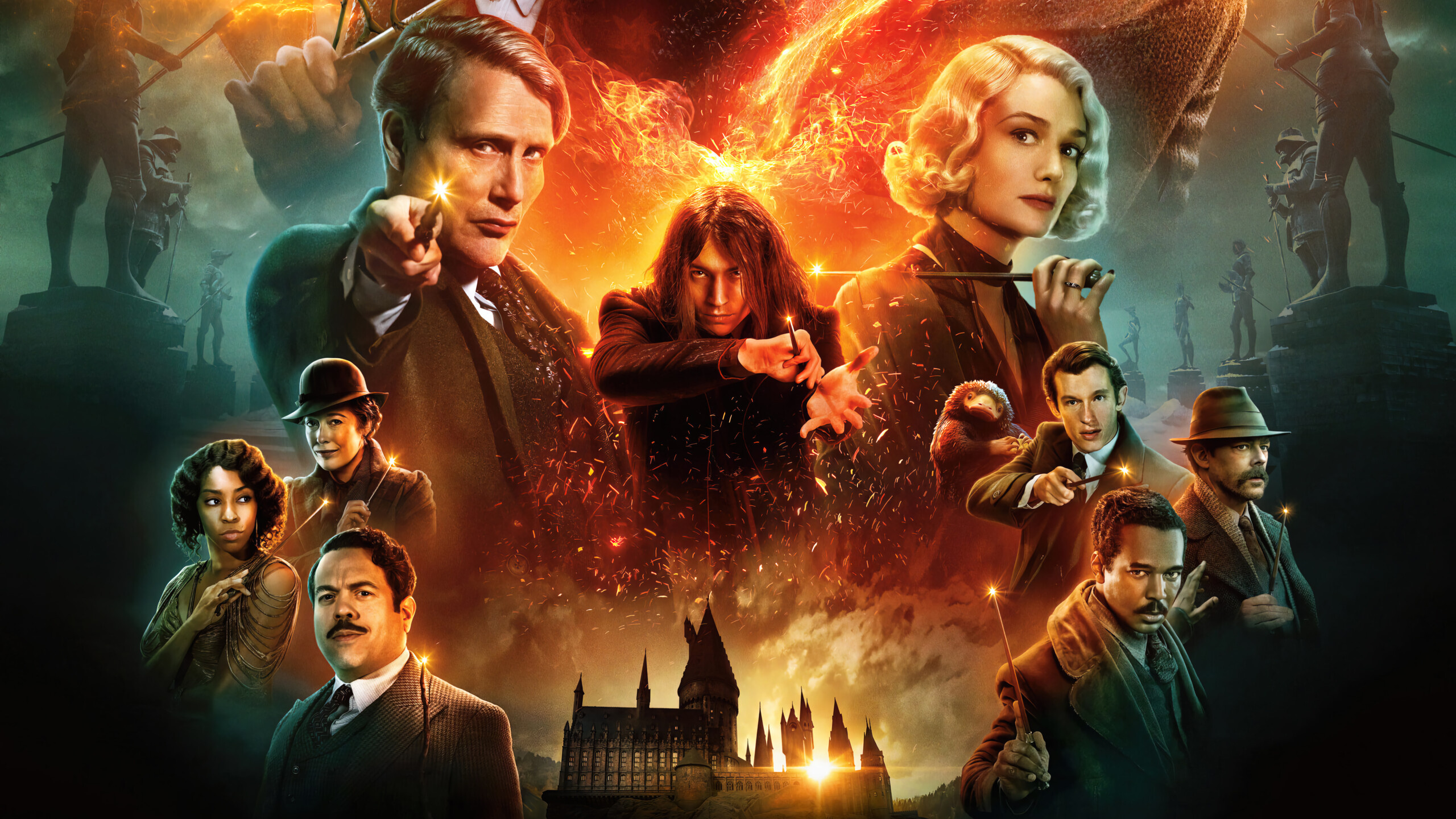 Fantastic Beasts 3 cast, Captivating poster, Desktop 4K wallpaper, Movie magic, 2560x1440 HD Desktop