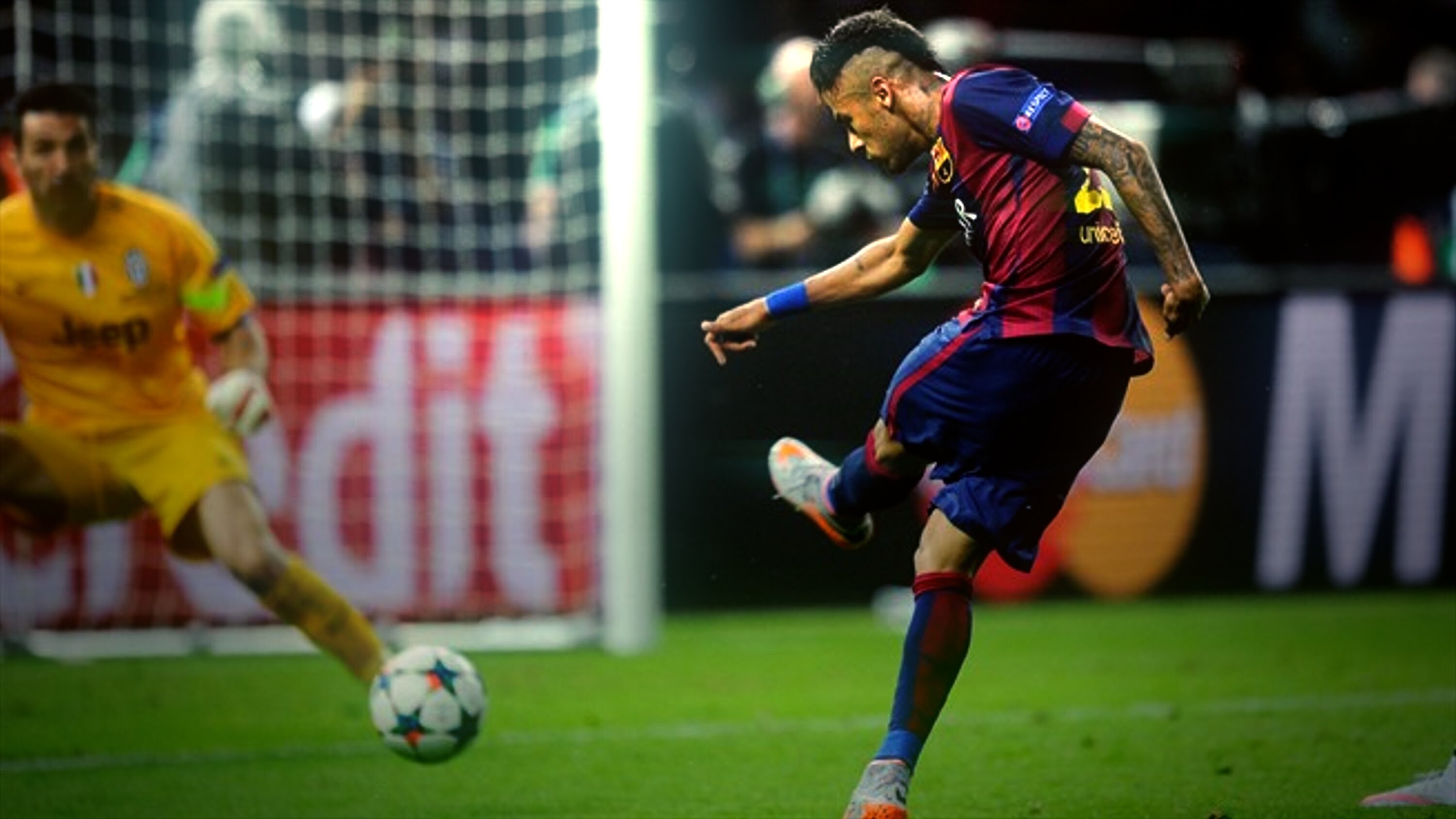 Goal (Sports): Neymar, A world-renowned professional football player, A goal kick, Soccer player. 3000x1690 HD Wallpaper.