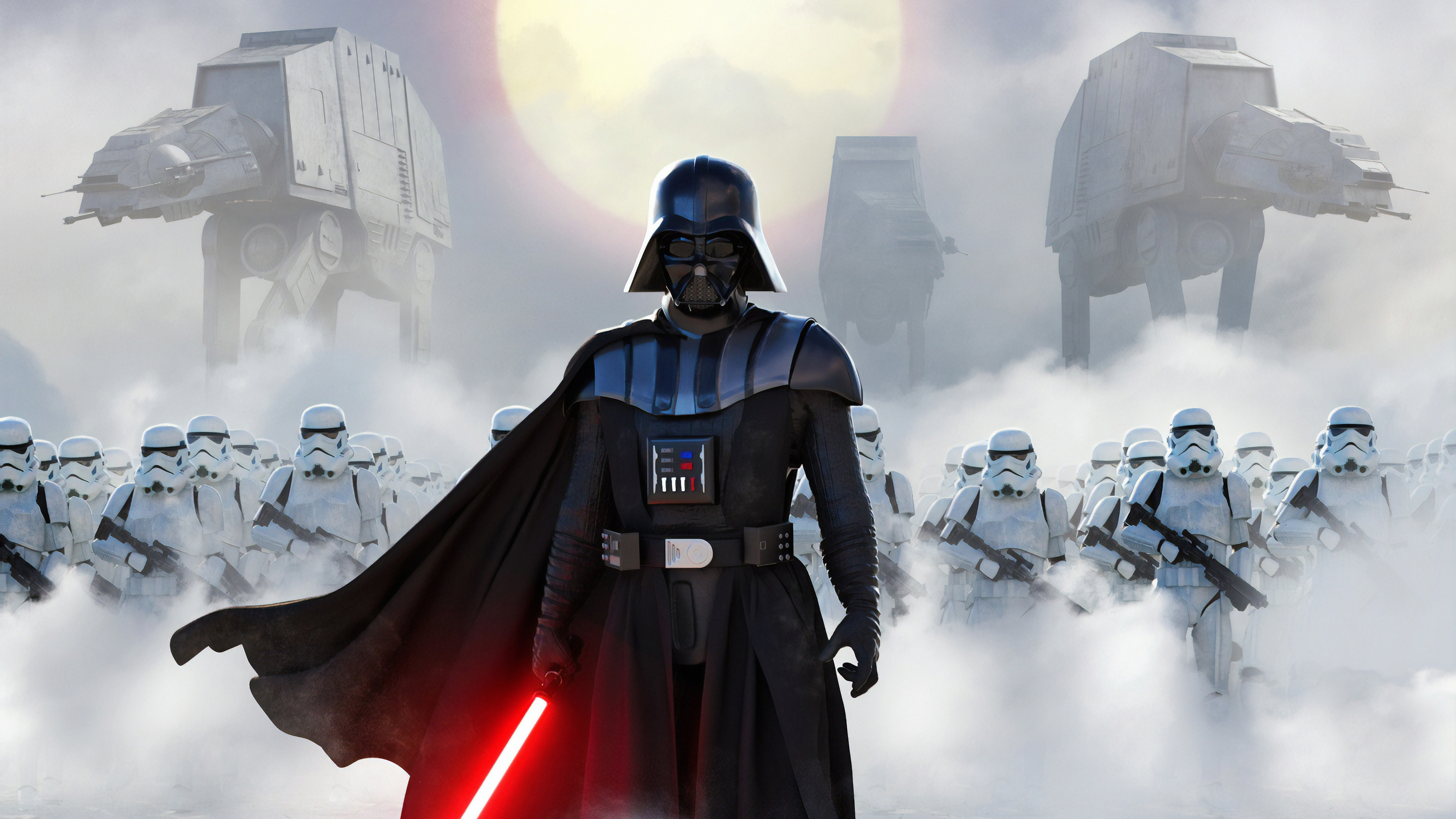 Darth Vader: Stormtroopers, AT-AT Walker, The central antagonist of the original Star Wars trilogy. 3840x2160 4K Background.