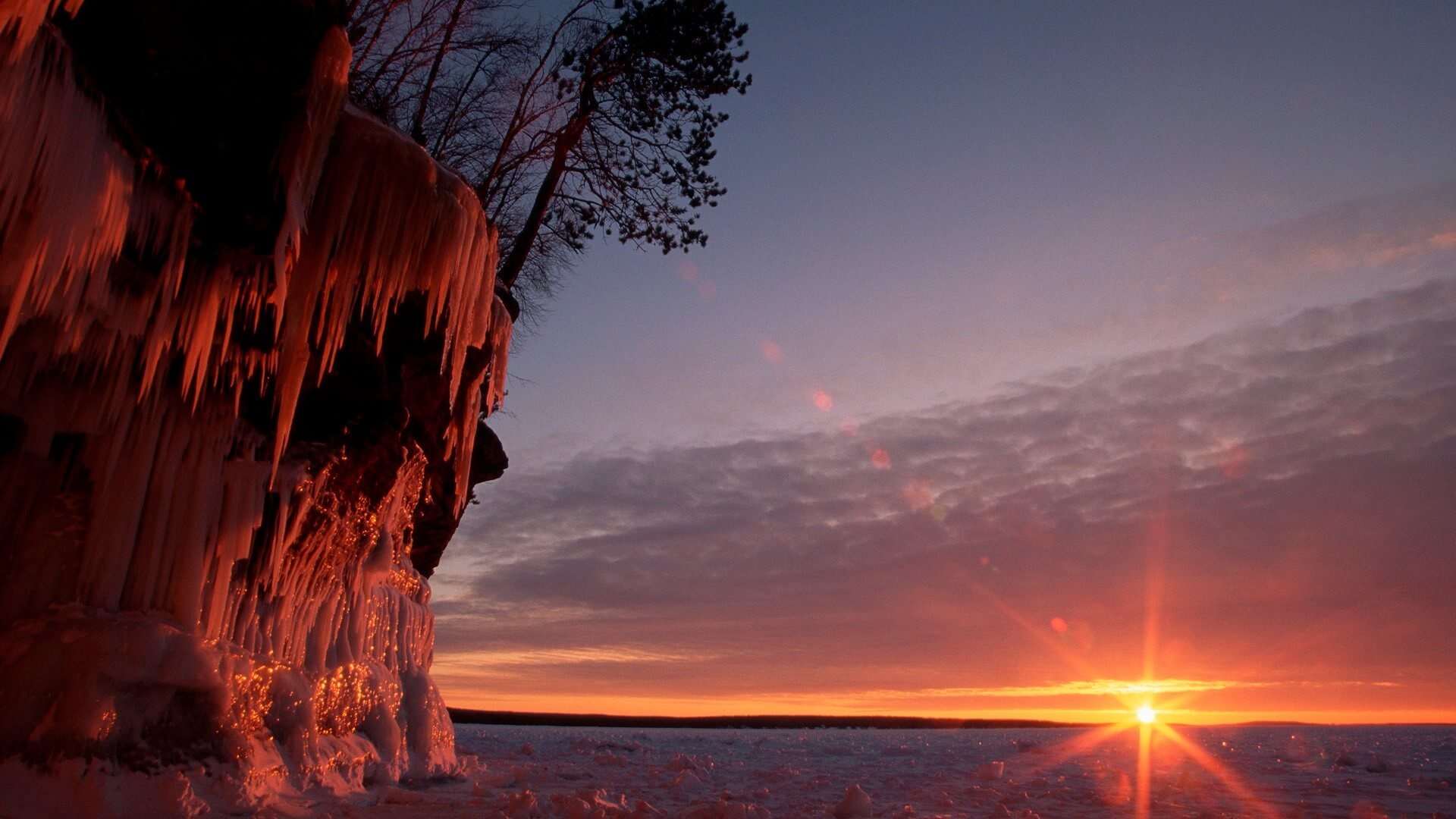 Lake Superior, Ice cave, Sunset, Wisconsin, 1920x1080 Full HD Desktop