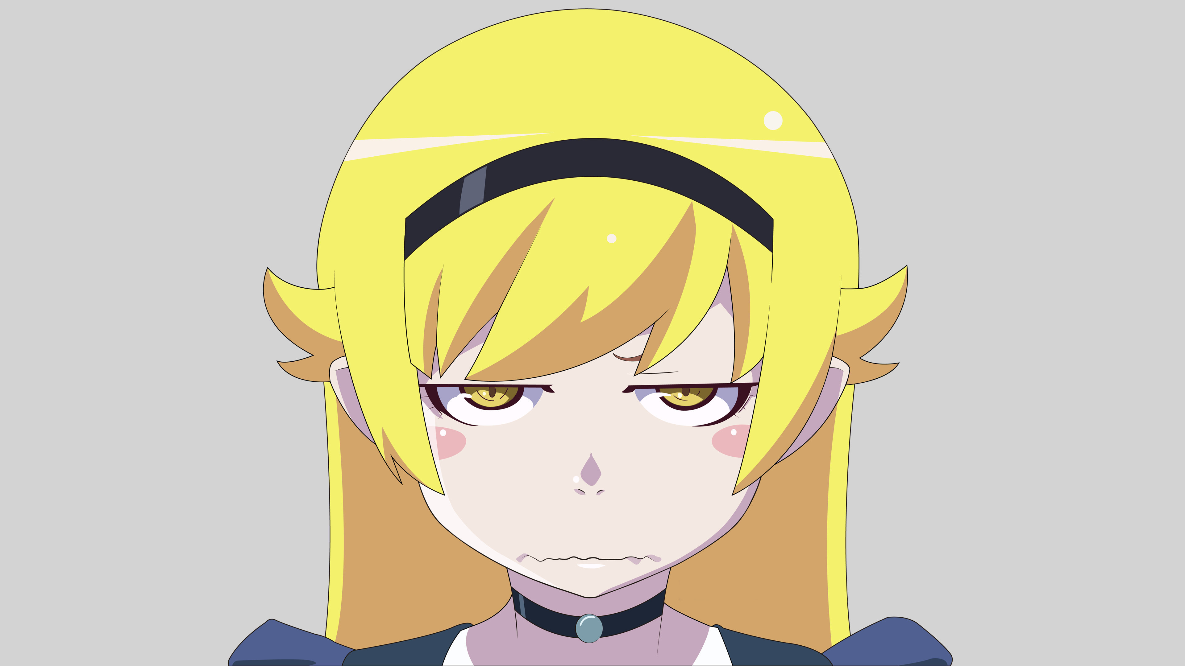 Monogatari series, Yellow eyes, Oshino Shinobu, Cartoon style, 3840x2160 4K Desktop