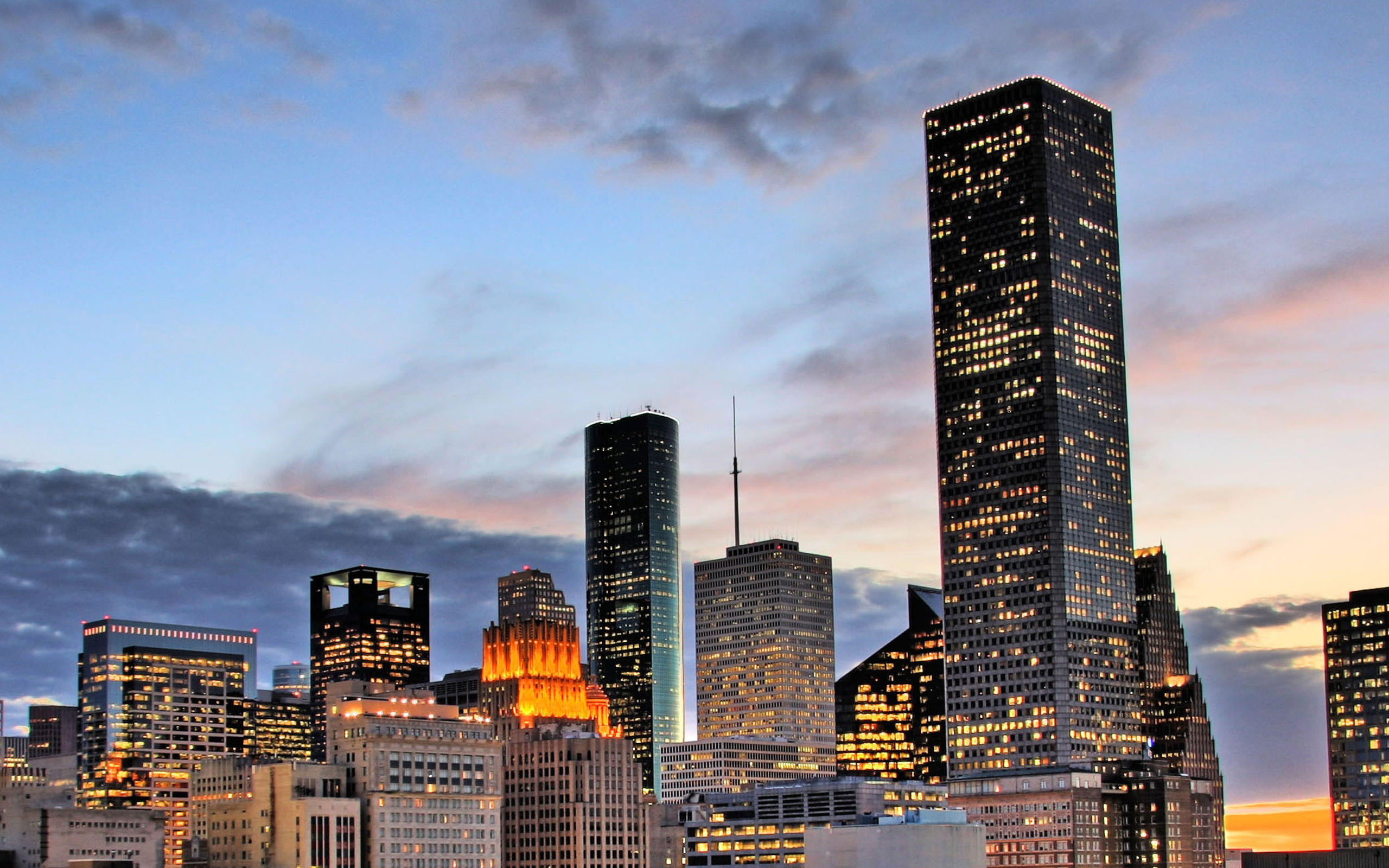 Houston Texas Travels, Evening sunset, Skyscrapers, Cityscape, 2560x1600 HD Desktop