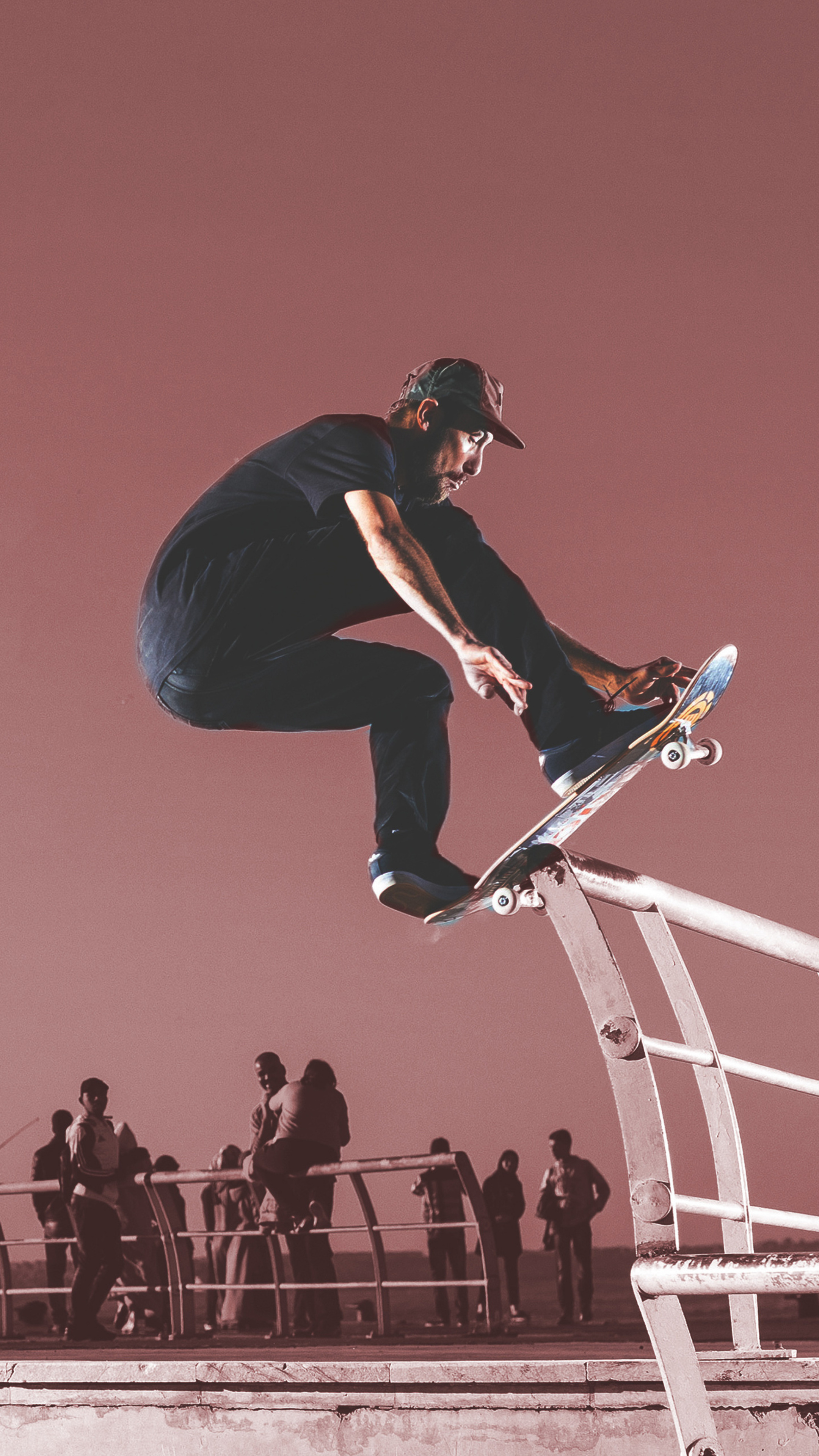 Stunt: Skateboard stuntman, Stunting show in the skate park. 2160x3840 4K Background.