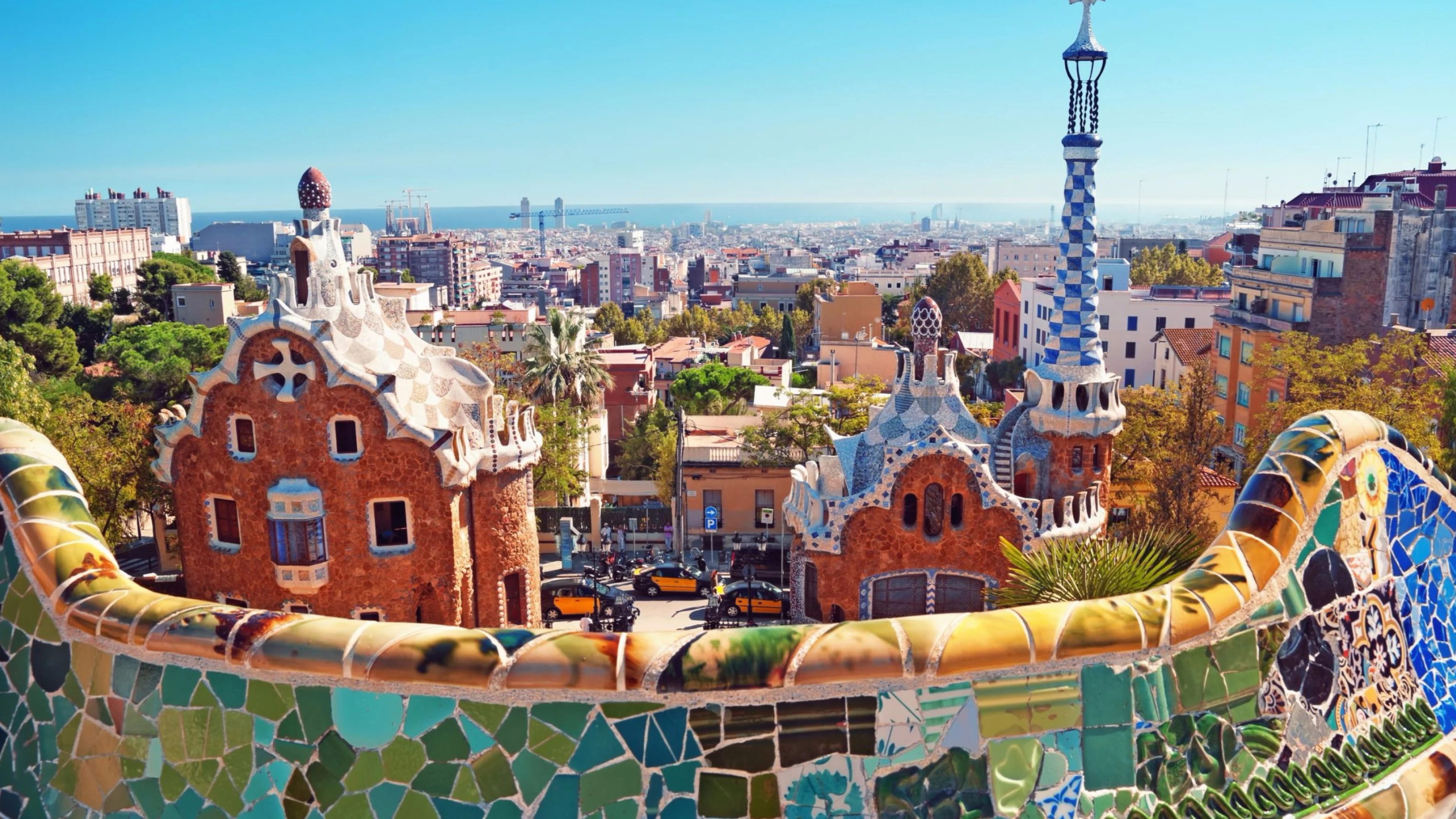 Barcelona City: Park Guell, Architecture, Gaudi. 3840x2160 4K Background.