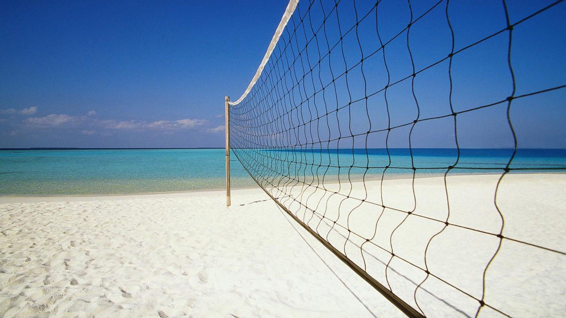 Beach Volleyball: Beach Volleyball Court For Amateurs and Beginners, Volleyball Net by the Seashore. 1920x1080 Full HD Wallpaper.