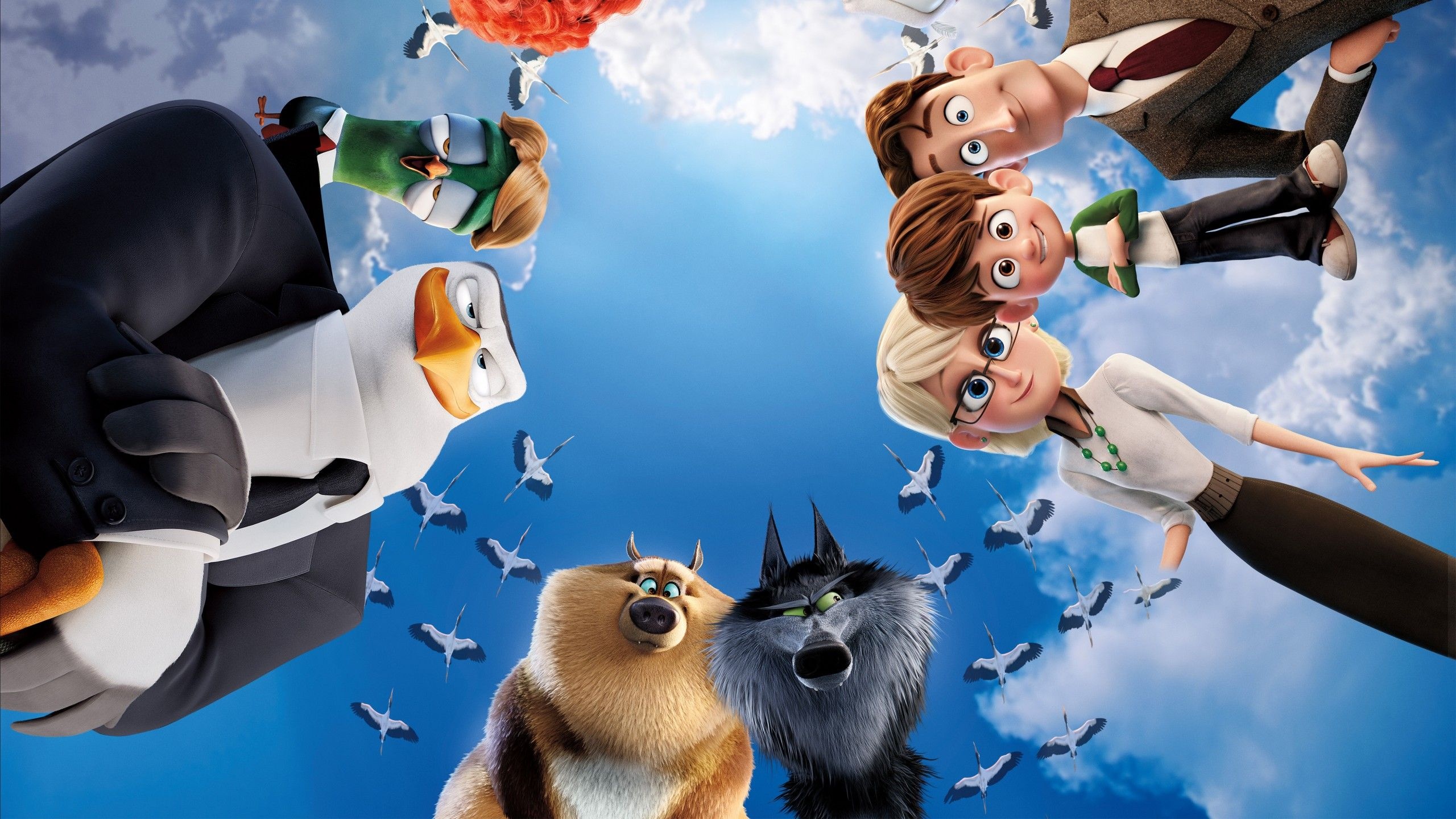 Storks cartoon, Adorable baby delivery, Joyful animation, Heartwarming tale, 2560x1440 HD Desktop