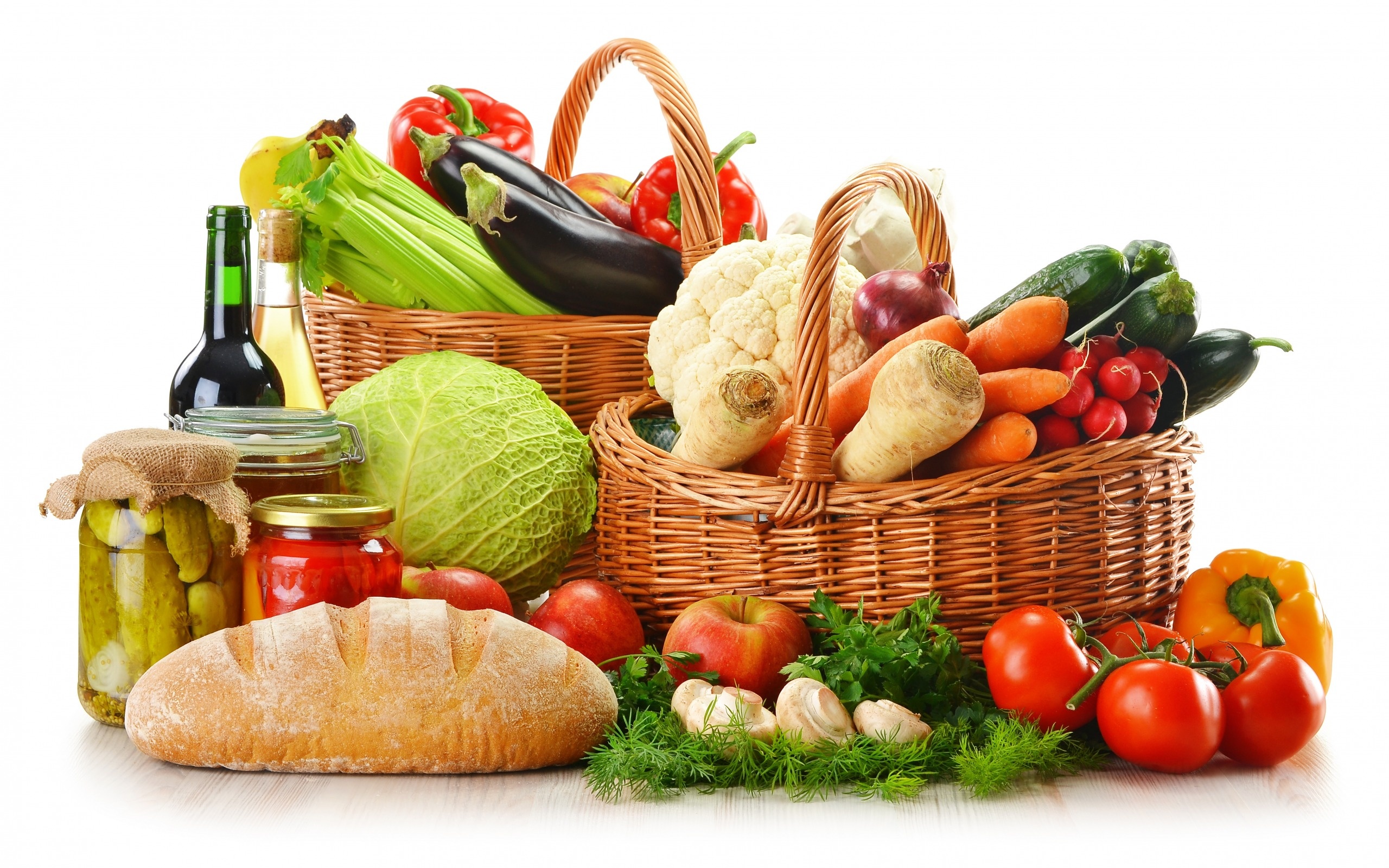 Healthy Food, Basket with vegetables, Bread, High quality, 2560x1600 HD Desktop