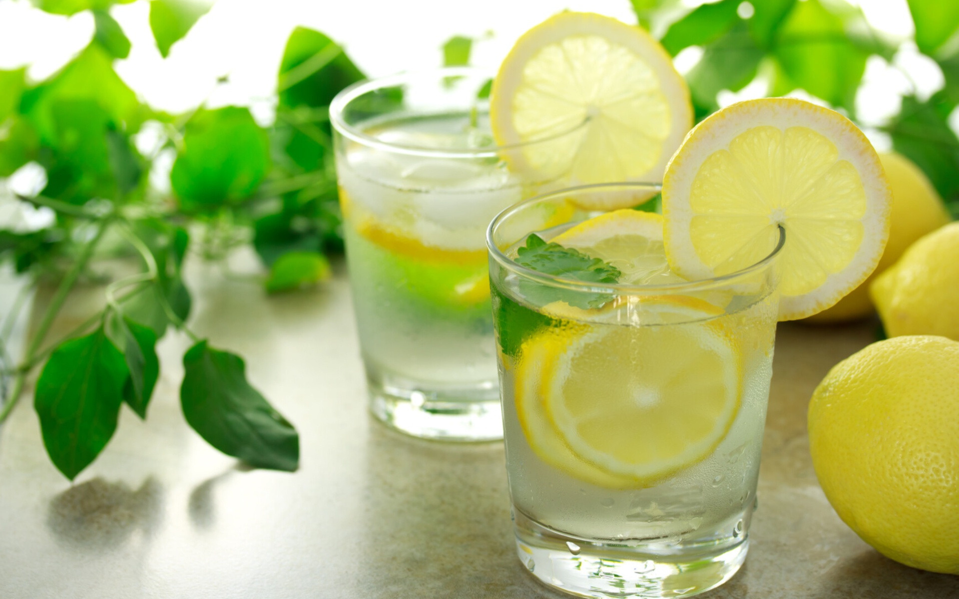 Lemonade: Can be sweetened with honey, agave syrup, or stevia, Mint leaves. 1920x1200 HD Background.