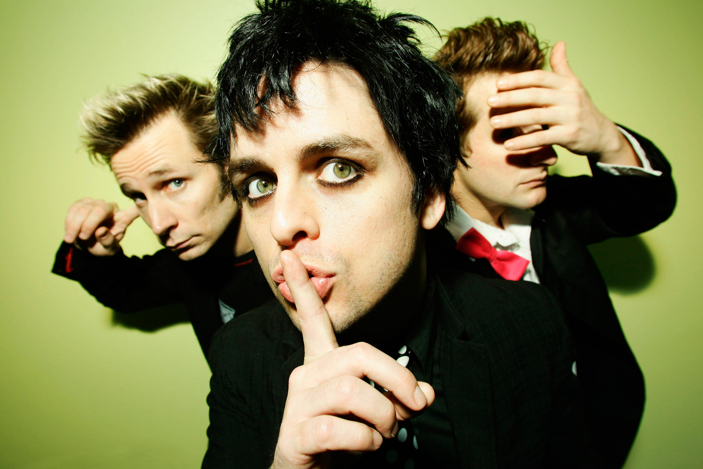 Green Day (Band): Billie Joe Armstrong with Mike Dirnt and Tre Cool, One of the greatest punk rock guitarists of all time. 2700x1800 HD Wallpaper.