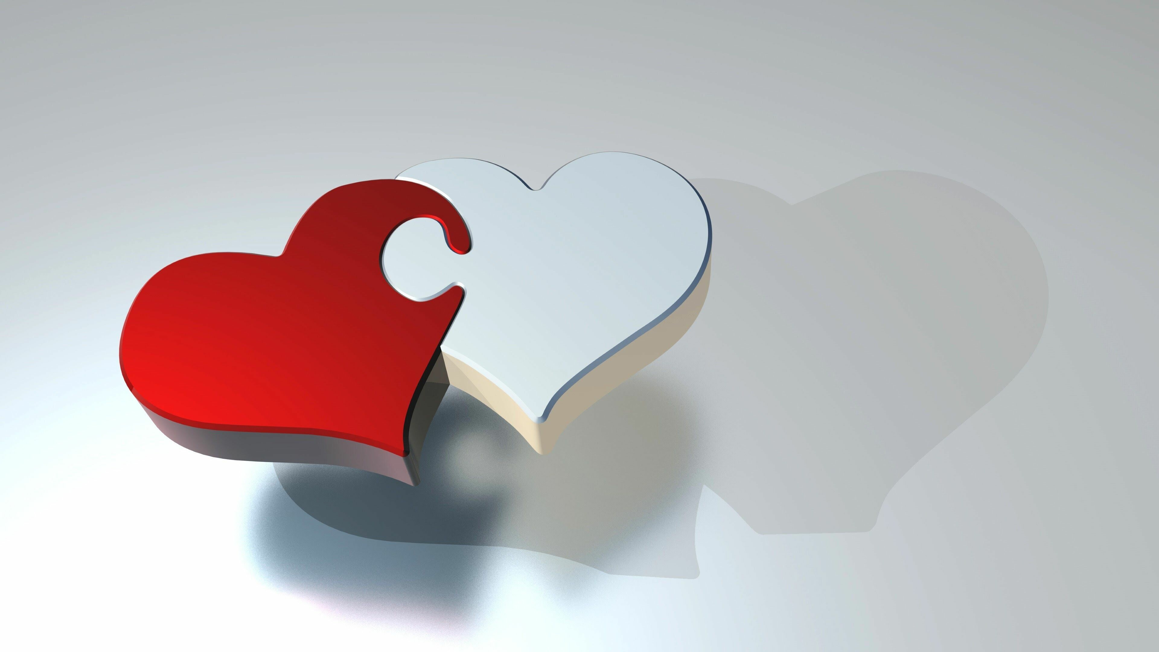 Heart: Two hearts, Puzzle, Love, Relationship. 3840x2160 4K Background.