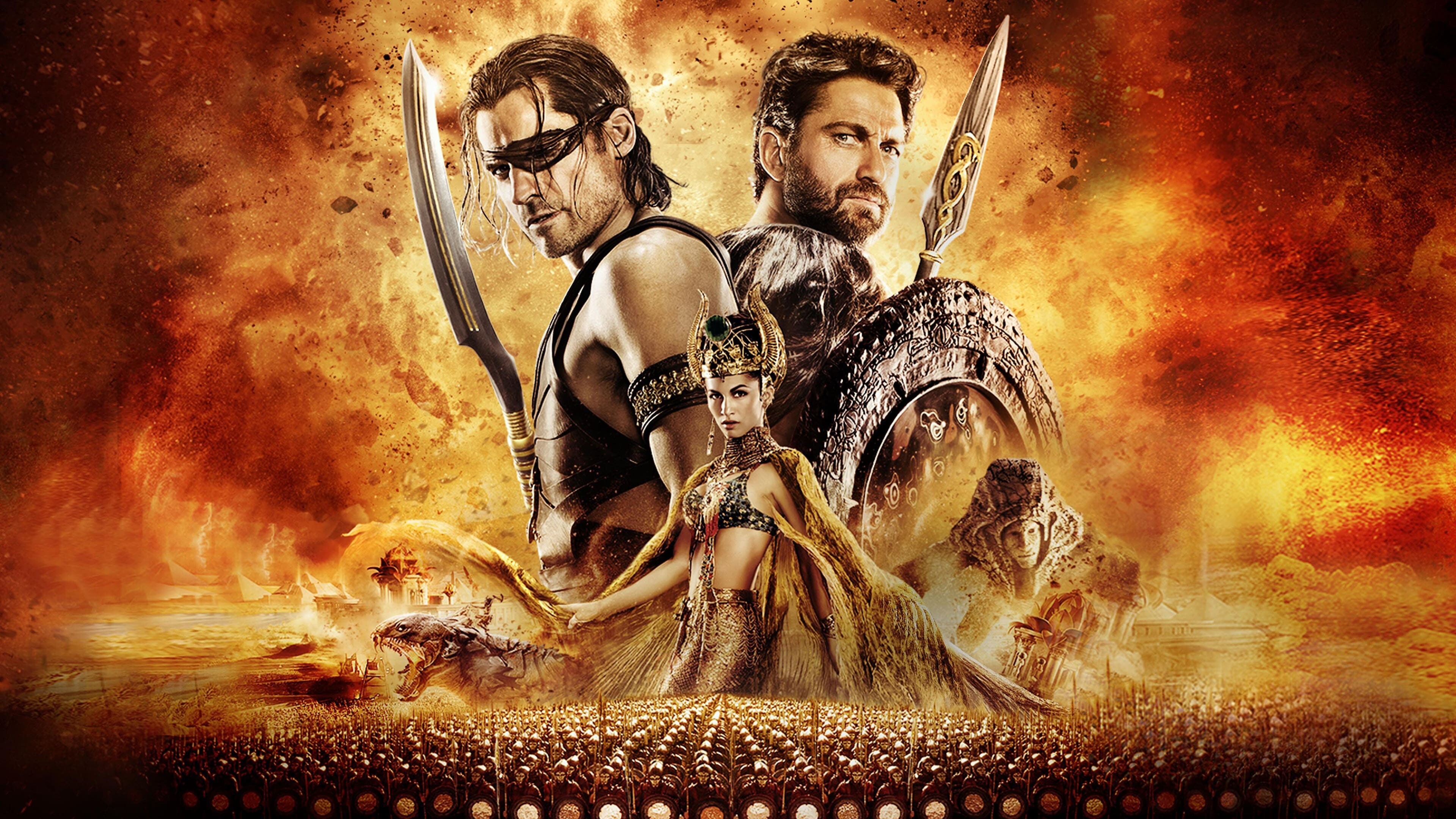 Gods of Egypt (Movie): Nikolaj Coster-Waldau as Horus, Gerard Butler as Set, Elodie Yung as Hathor. 3840x2160 4K Background.