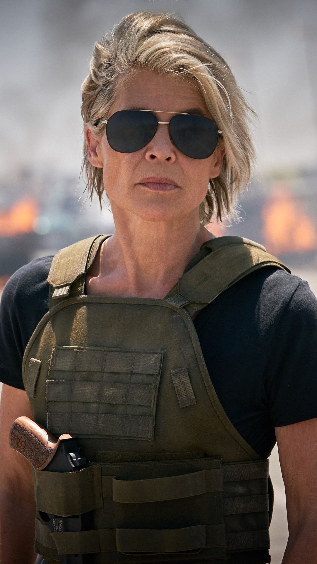 Terminator: Dark Fate: Linda Hamilton, Won MTV Movie Award for Best Female Performance in Judgment Day. 1080x1920 Full HD Background.