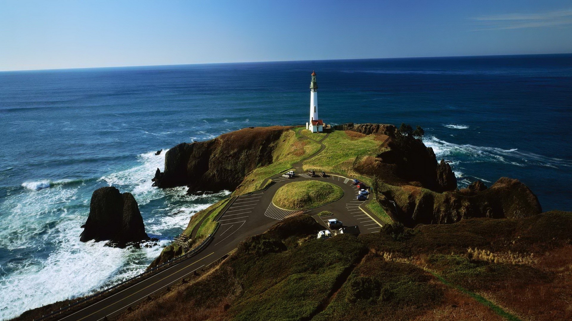 Lighthouse background, Coastal scenery, Captivating view, Serene ambiance, 1920x1080 Full HD Desktop