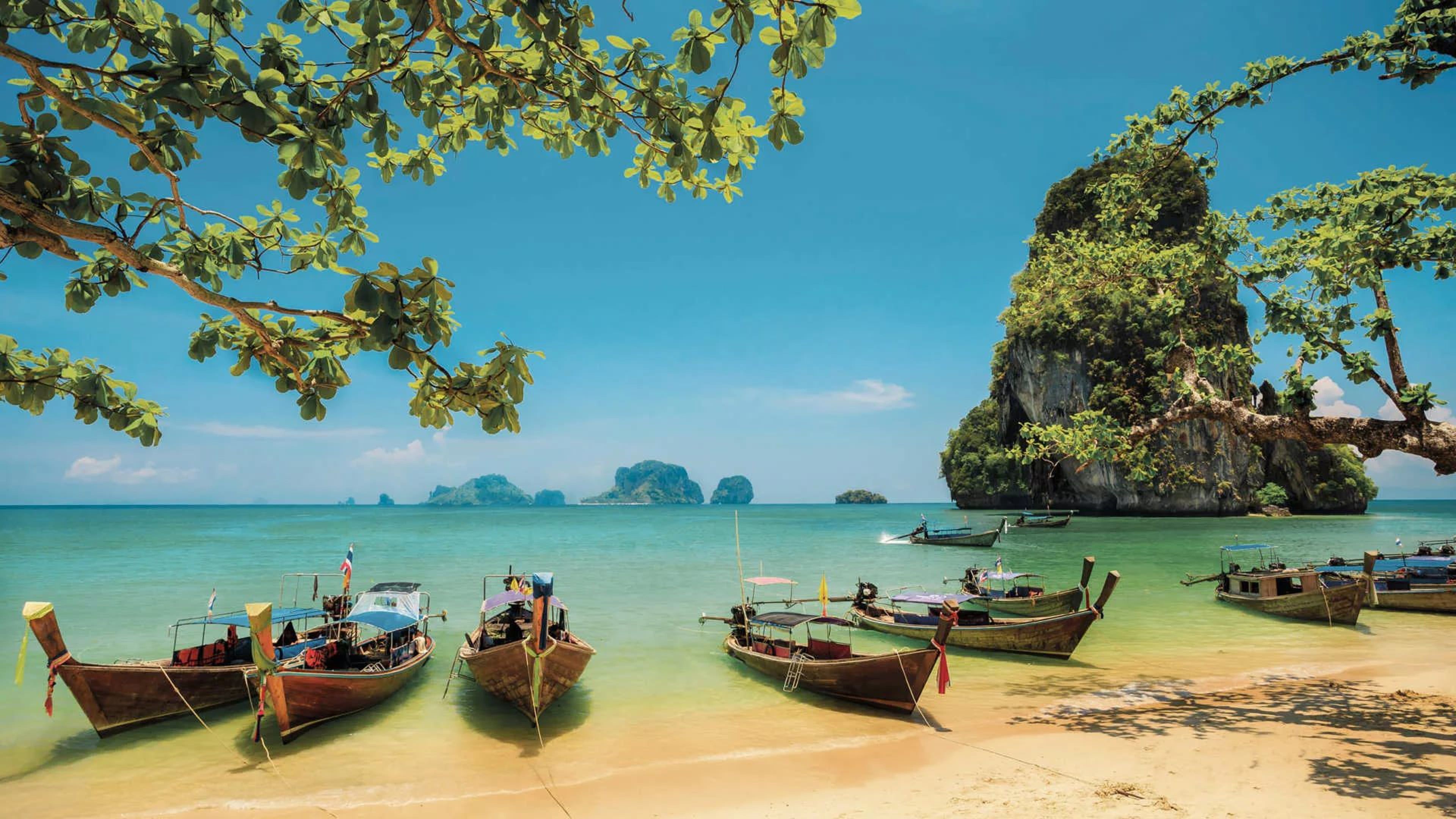 Krabi's tropical beauty, Railay Beach haven, Limestone rock allure, Stunning desktop wallpaper, 3840x2160 4K Desktop