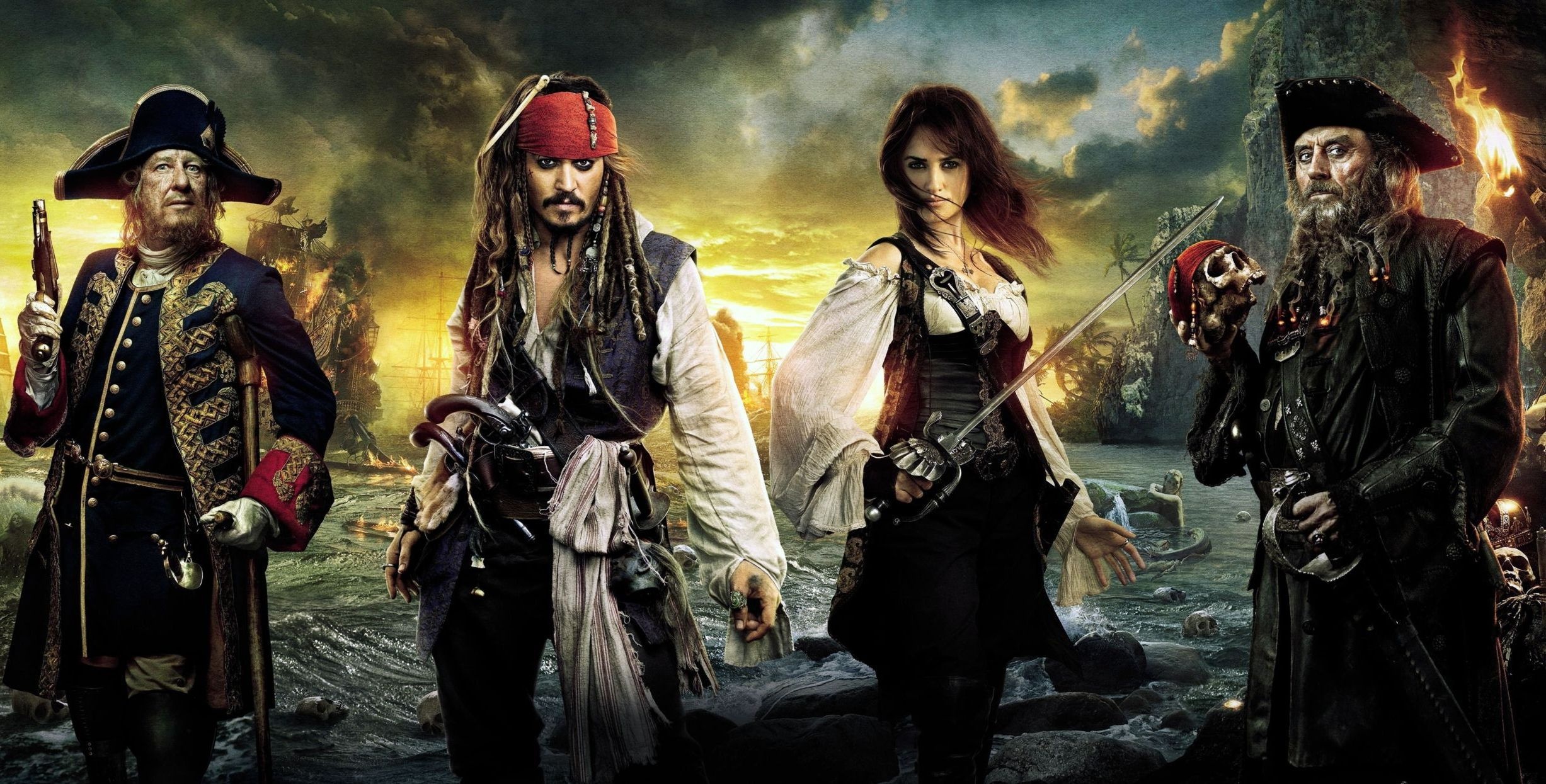 Penelope Cruz, Pirates of the Caribbean, Jack Sparrow, Blackbeard, 2460x1250 HD Desktop