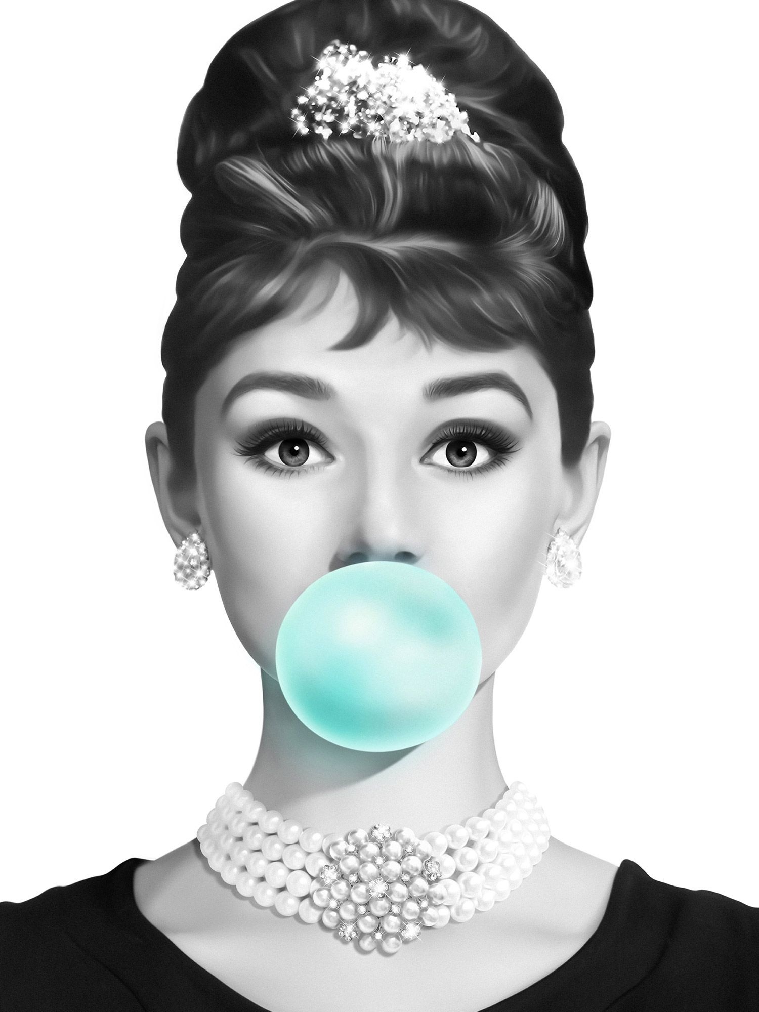 Audrey Hepburn, Teal bubble gum, Pop art poster, Fashion inspiration, 1500x2000 HD Handy