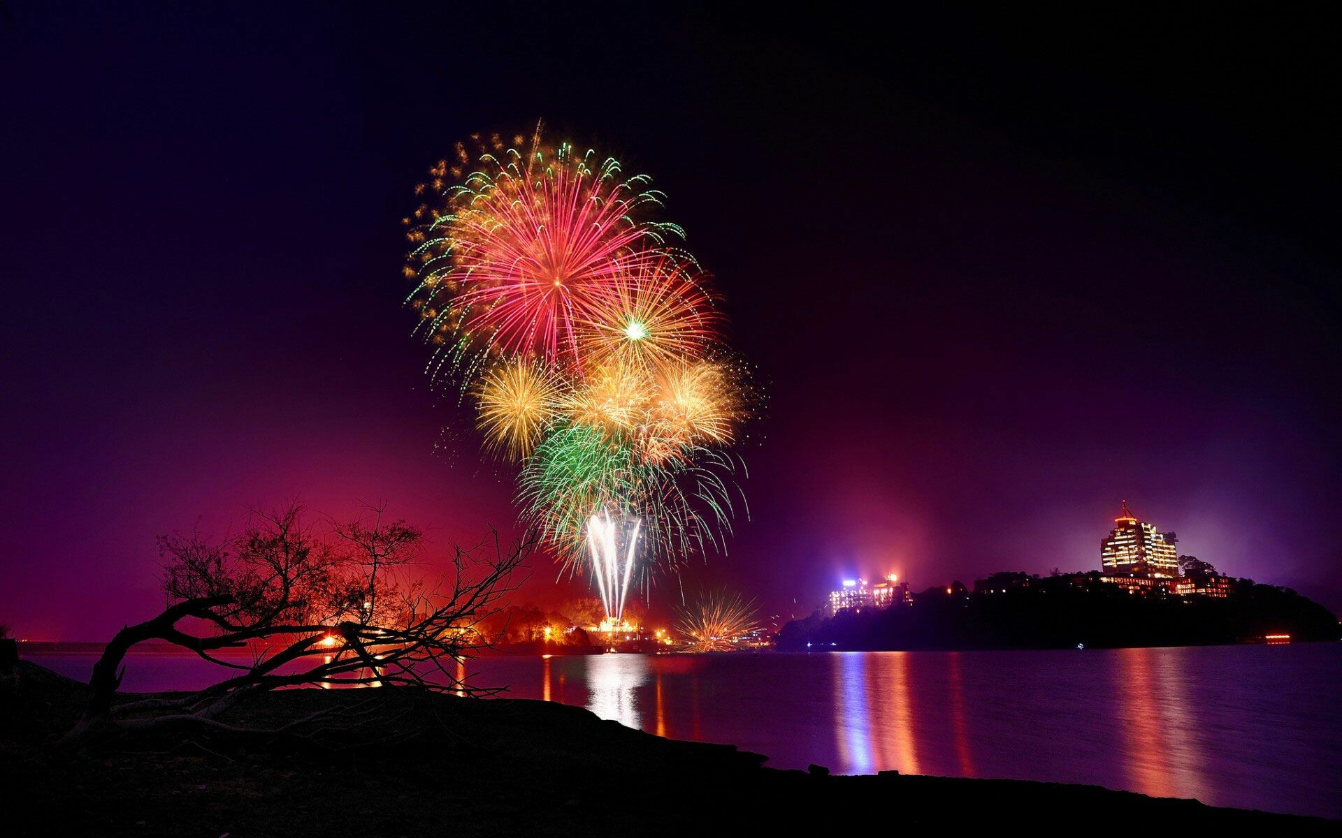 Firework: Calcium produces the color orange, sodium makes yellow, and barium makes green. 1920x1200 HD Wallpaper.
