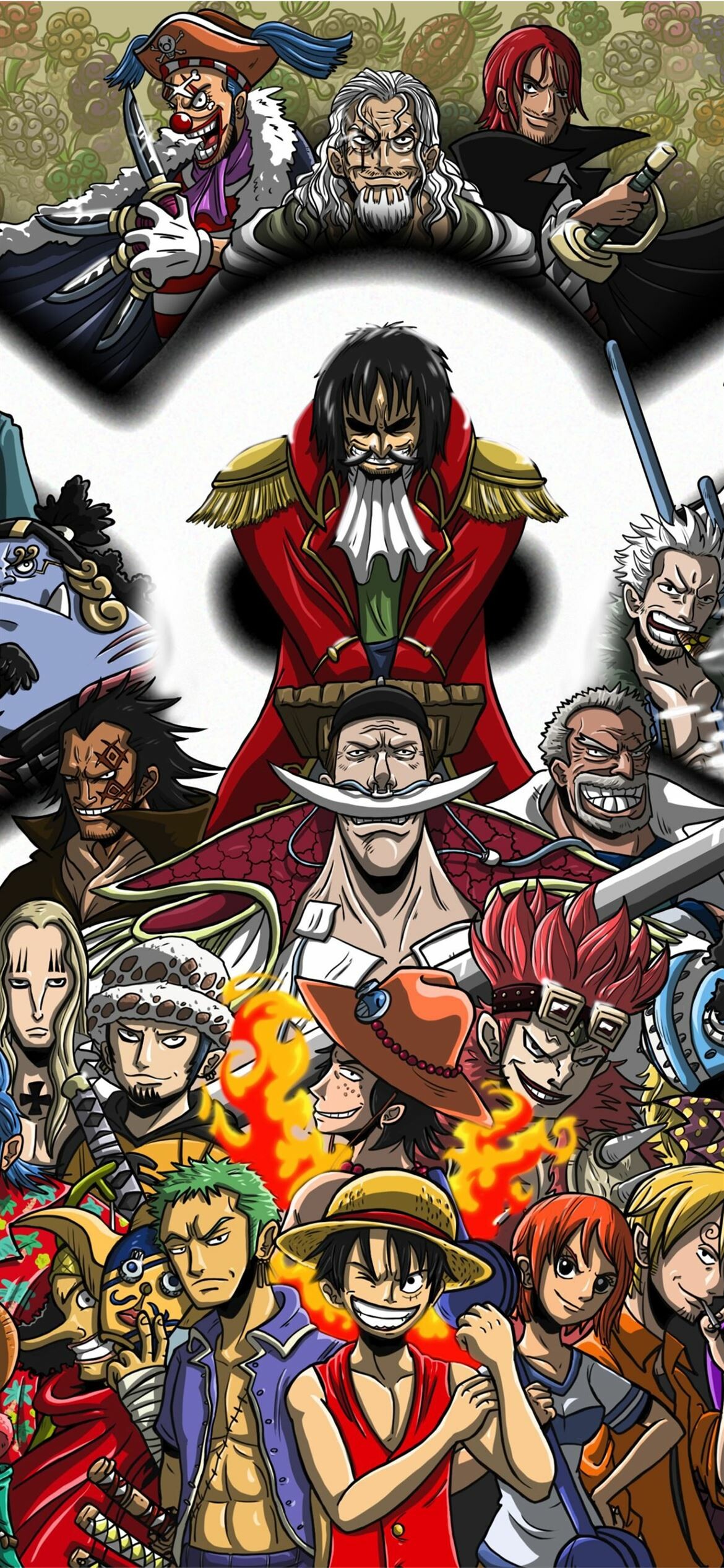 One Piece: Gold D. Roger, Anime, Trafalgar D. Water Law, Monkey D. Luffy. 1170x2540 HD Wallpaper.