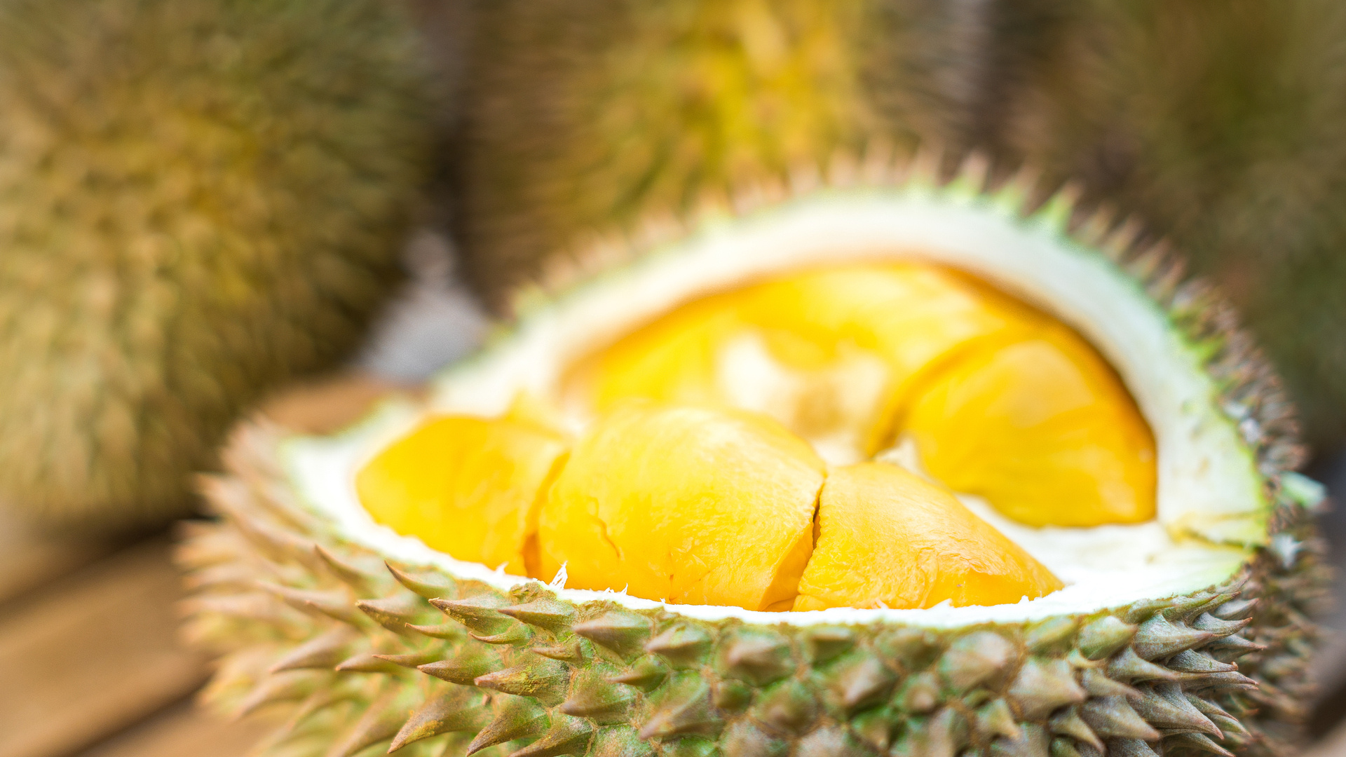 Durian: Used in traditional medicine in Asia to treat fever, jaundice, and improve digestion. 1920x1080 Full HD Background.