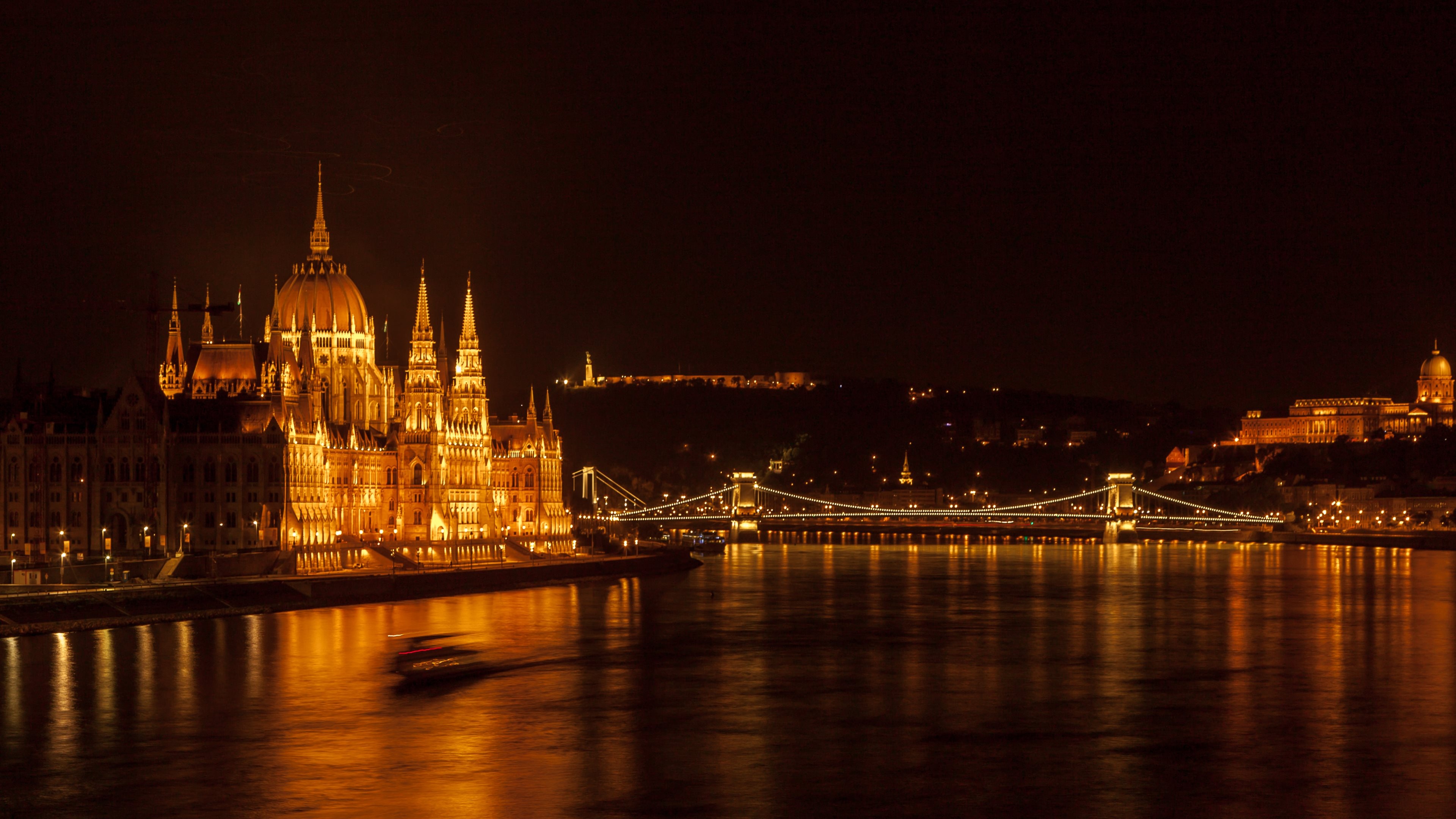 The Danube River, Travels, Night views of Hungarian Parliament, 3840x2160 4K Desktop
