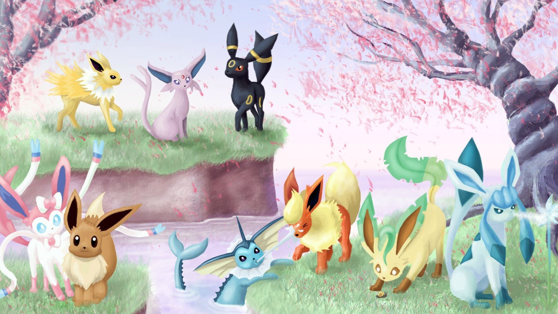 Glaceon: A series setting on a family of Eeveelutions, Pokemon family, Eevee. 1920x1080 Full HD Wallpaper.