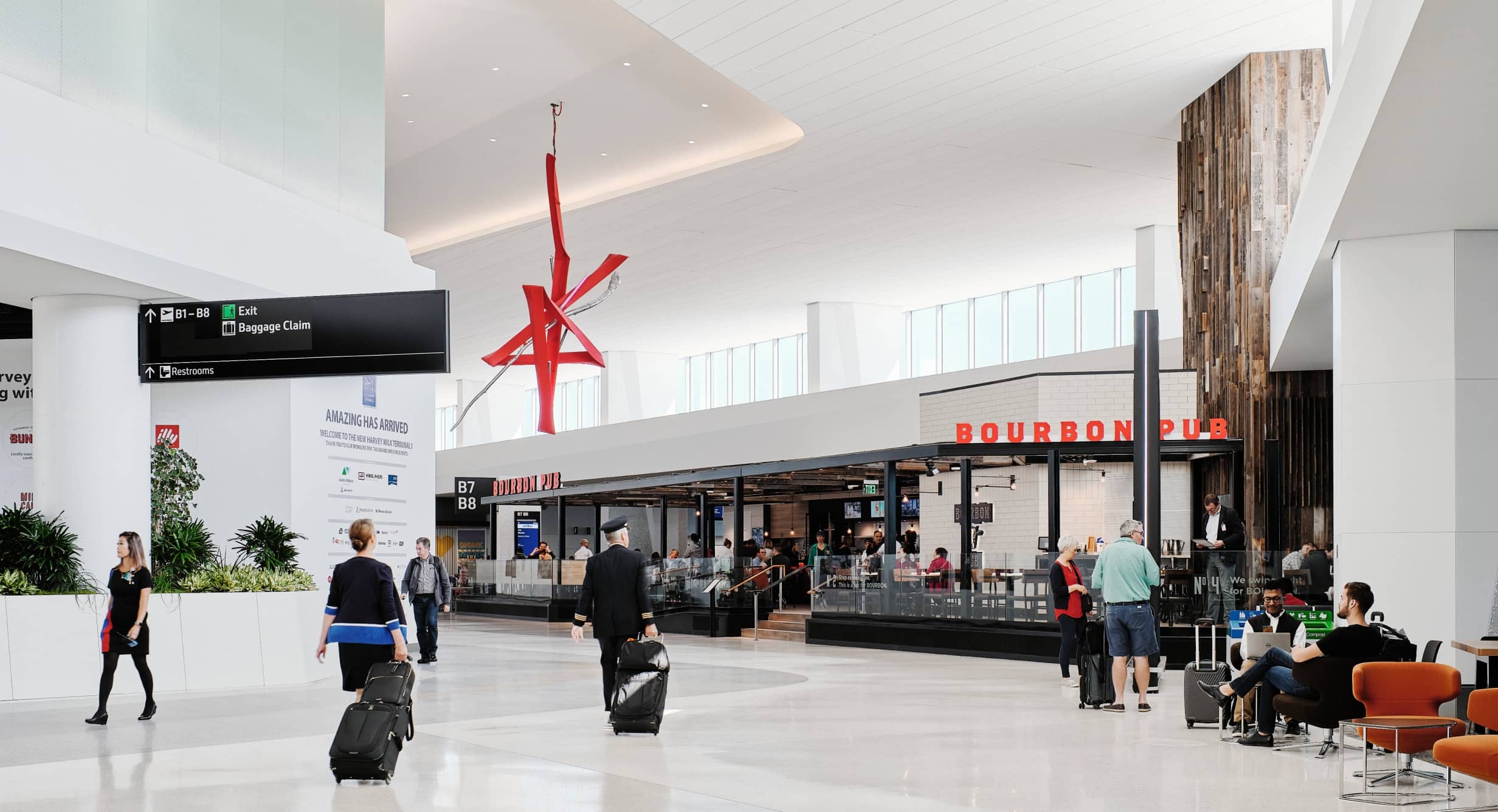 San Francisco International Airport, Harvey Milk Terminal, Boarding Area B, Architectural design, 2470x1340 HD Desktop