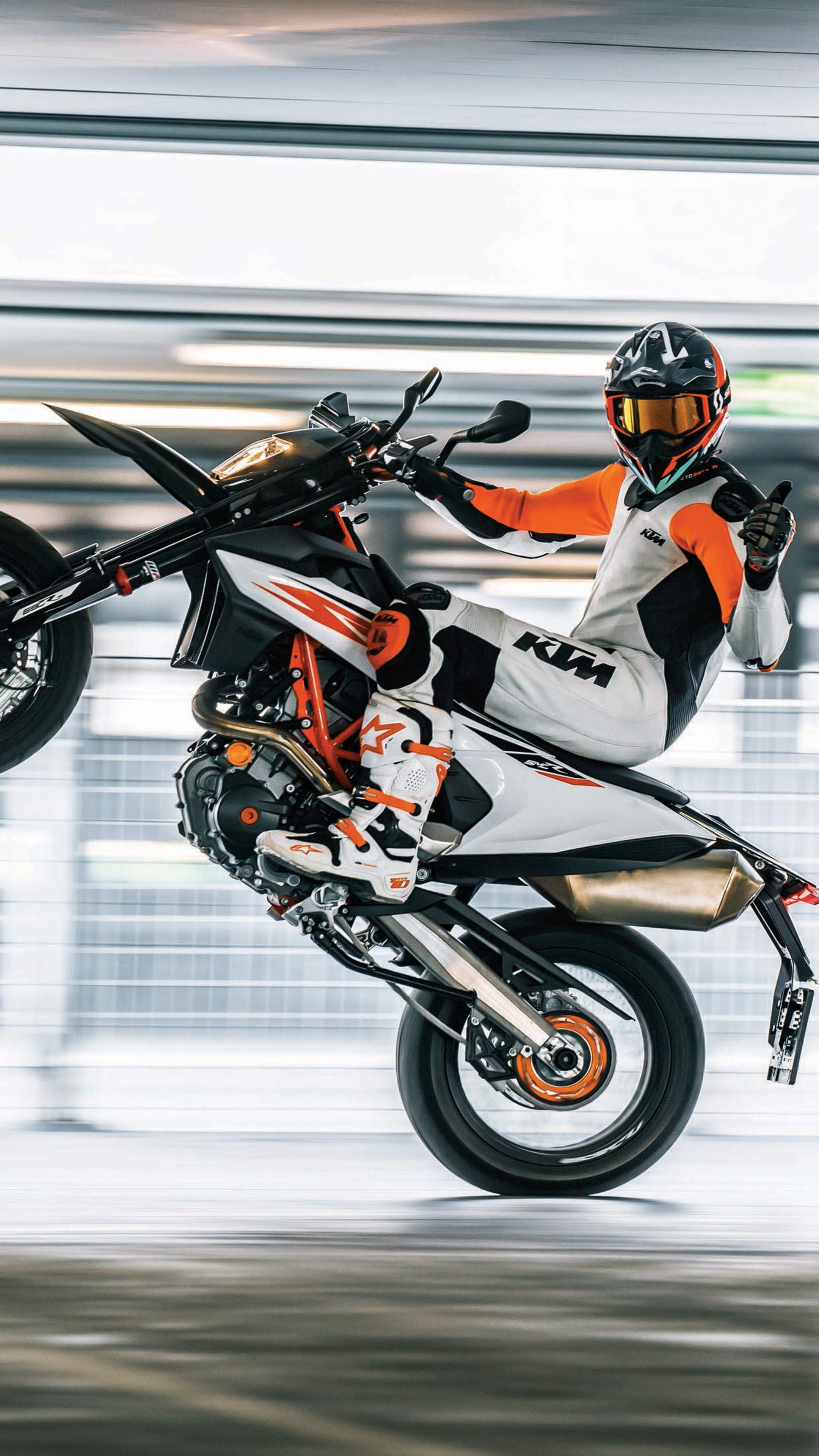 Supermoto: KTM 690 Enduro, A dual sport motorcycle, An orange frame. 2160x3840 4K Wallpaper.
