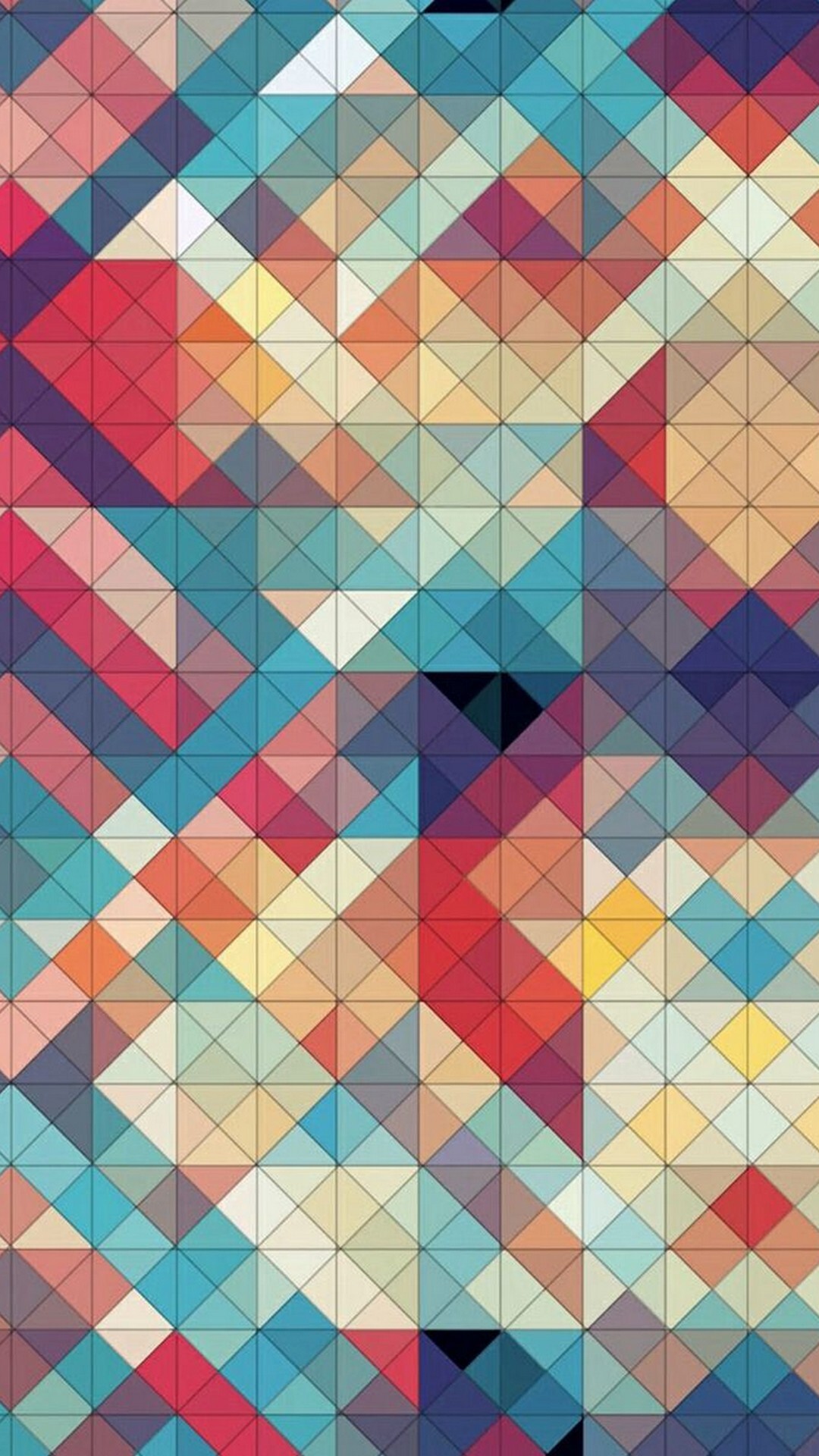 Geometry: Regular shape mosaic, Triangles, Squares, Multicolored. 1080x1920 Full HD Background.