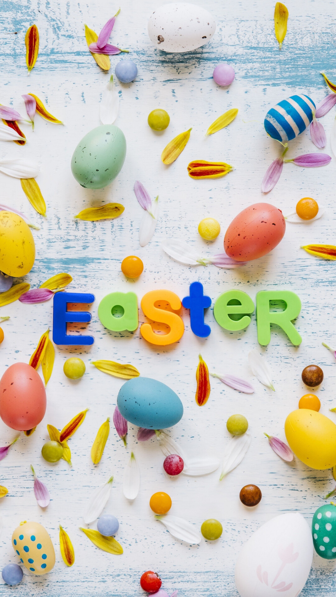 Easter: Colorful eggs, The joyful end to the Lenten season of fasting and penitence. 1080x1920 Full HD Background.