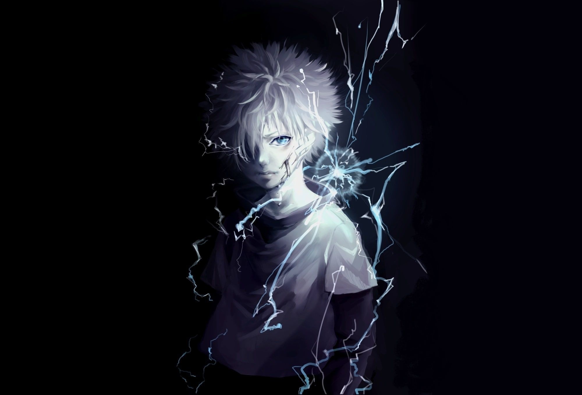 Killua wallpaper, Anime character, Lightning abilities, Dark background, 2000x1360 HD Desktop