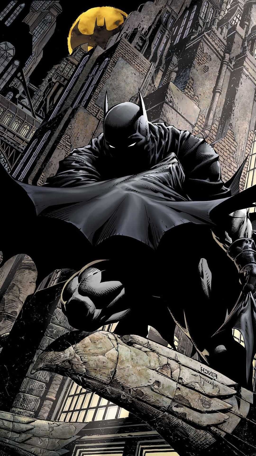 Masked Batman, Gotham's Watchdog, Fierce and foreboding, Stylized illustration, Classic comic, 1080x1920 Full HD Phone