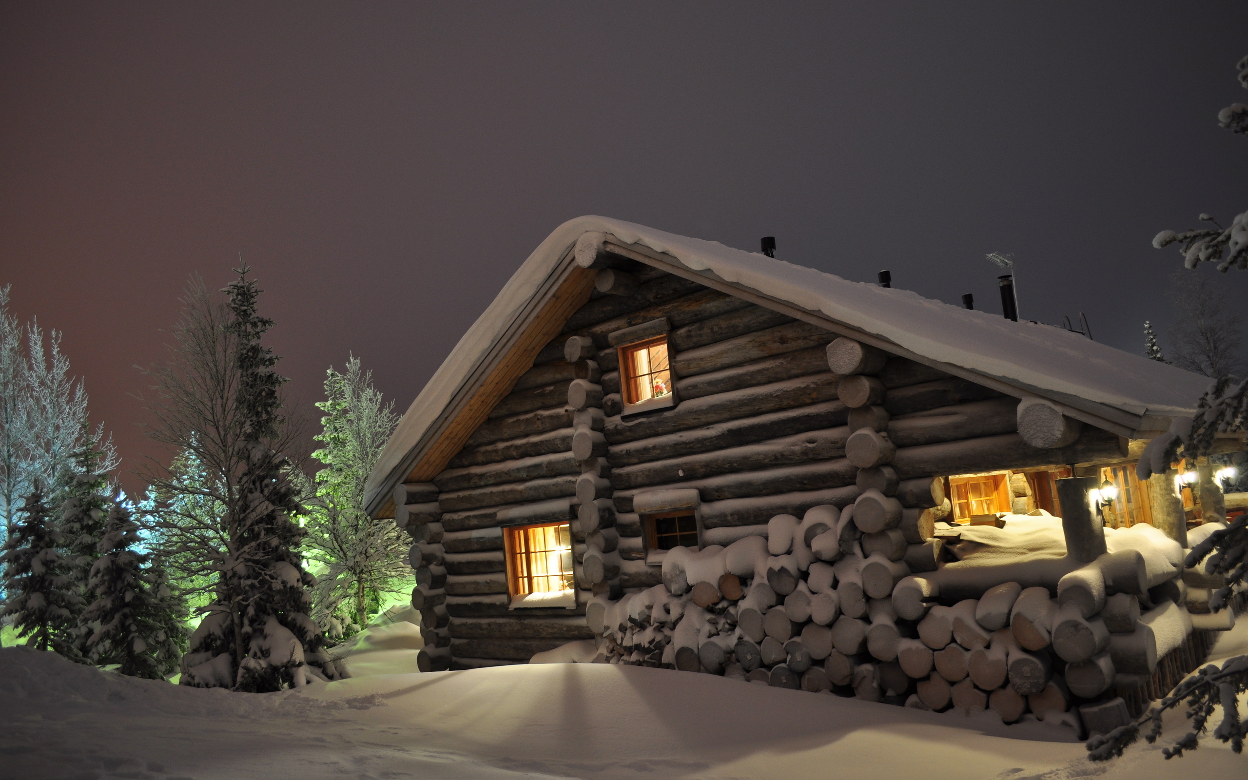44+ Log Cabin in Snow Wallpaper 2560x1600