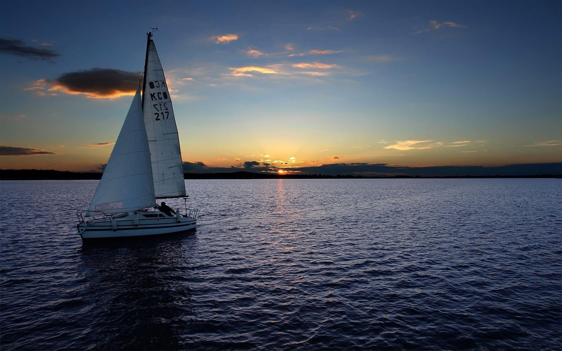 Sail Boat: A sea-going sail-driven vessel, Recreational sailing at sunset. 1920x1200 HD Wallpaper.