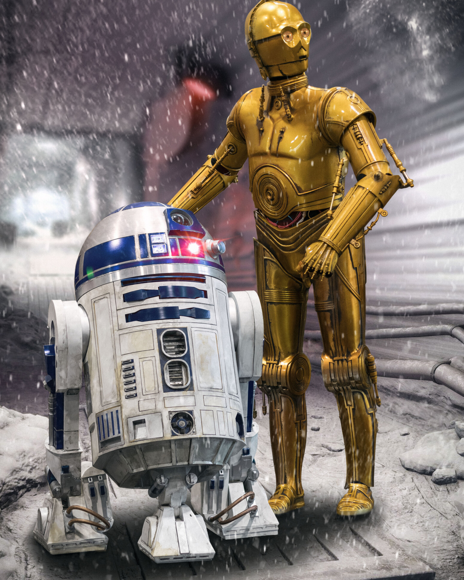 C-3PO and R2-D2, Echo Base artwork, Star Wars, 1920x2400 HD Phone