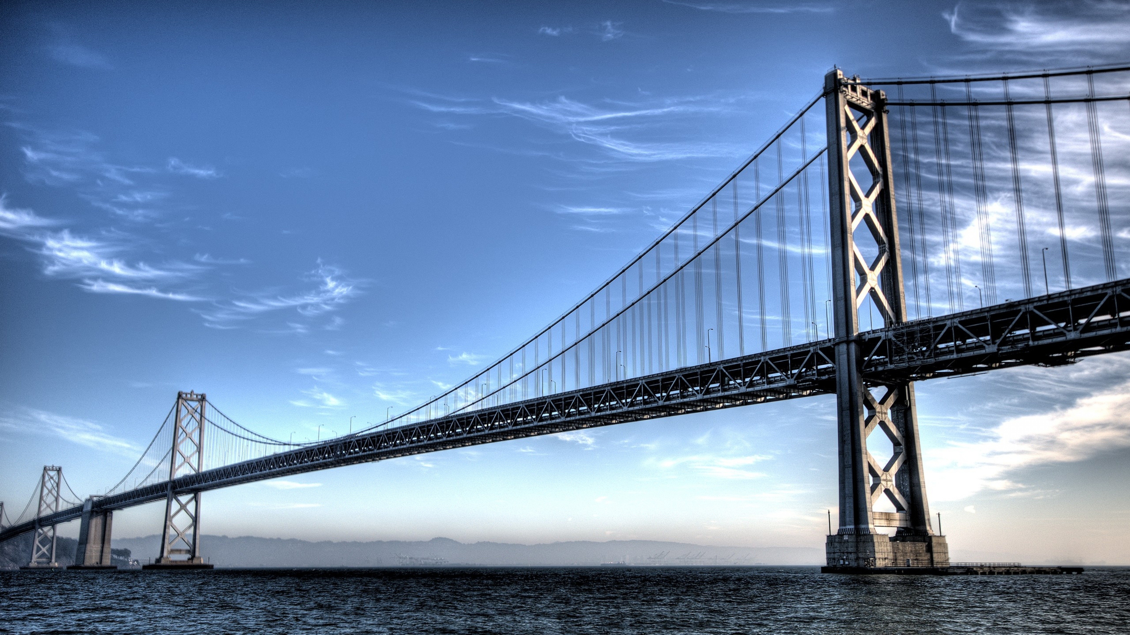 Bridge: The San Francisco-Oakland Bay span, One of the longest spans in the United States. 3840x2160 4K Background.