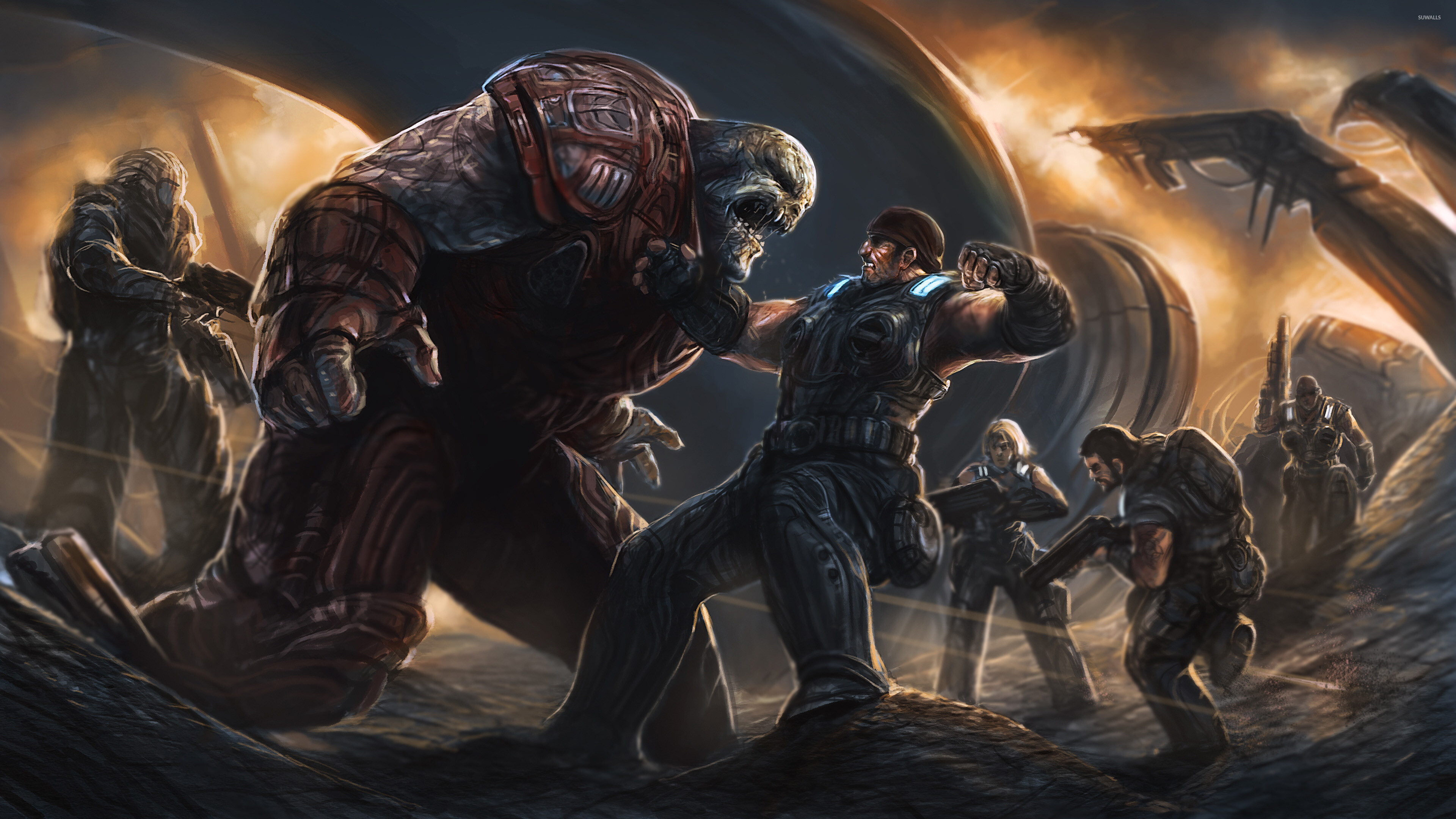 Gears of War: Marcus Fenix, Locust Horde, The world of Sera, Locust War, Delta Squad. 3840x2160 4K Background.