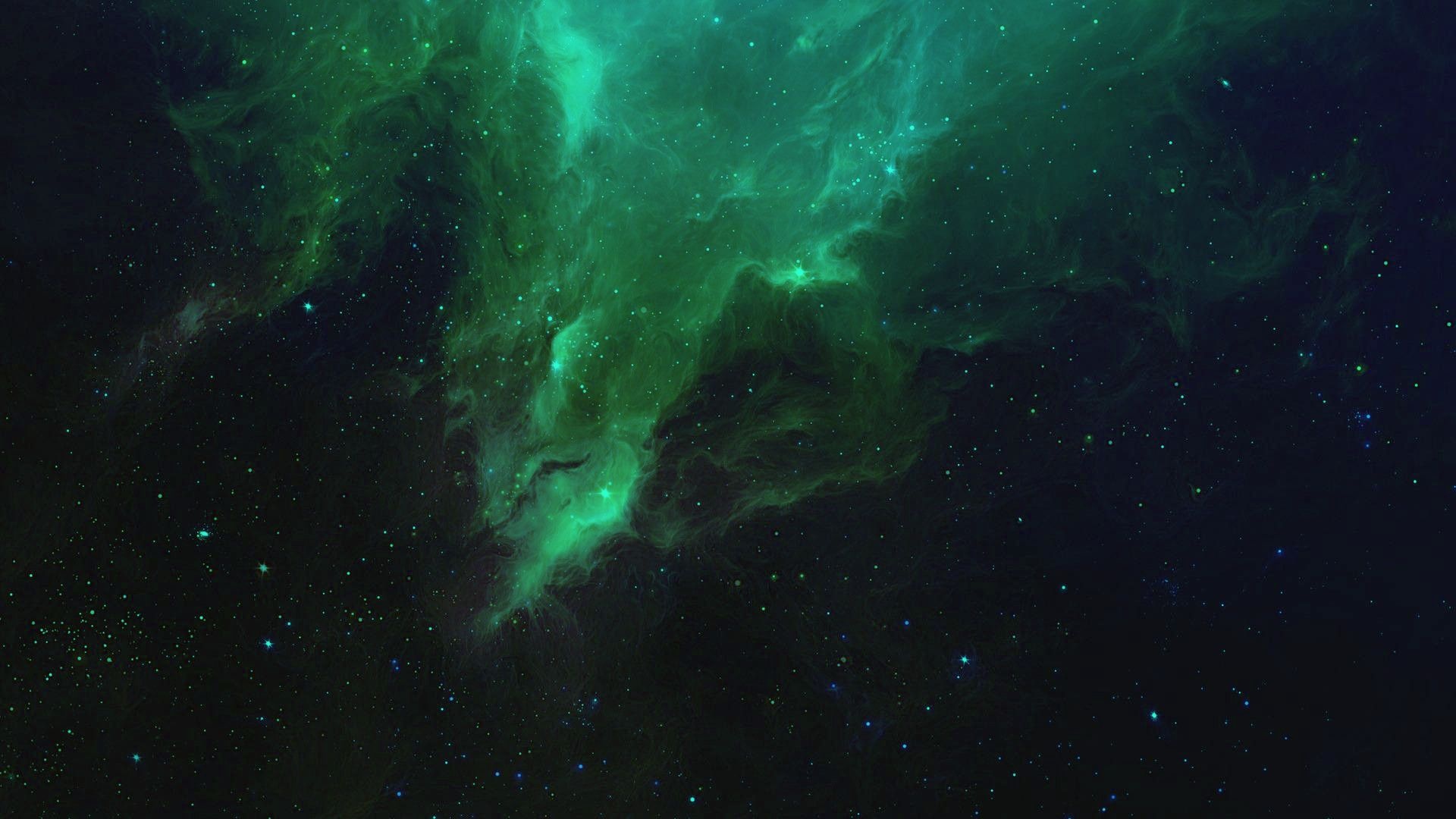 Green Nebula: The star-forming region, Deep space, Cosmic dust. 1920x1080 Full HD Background.