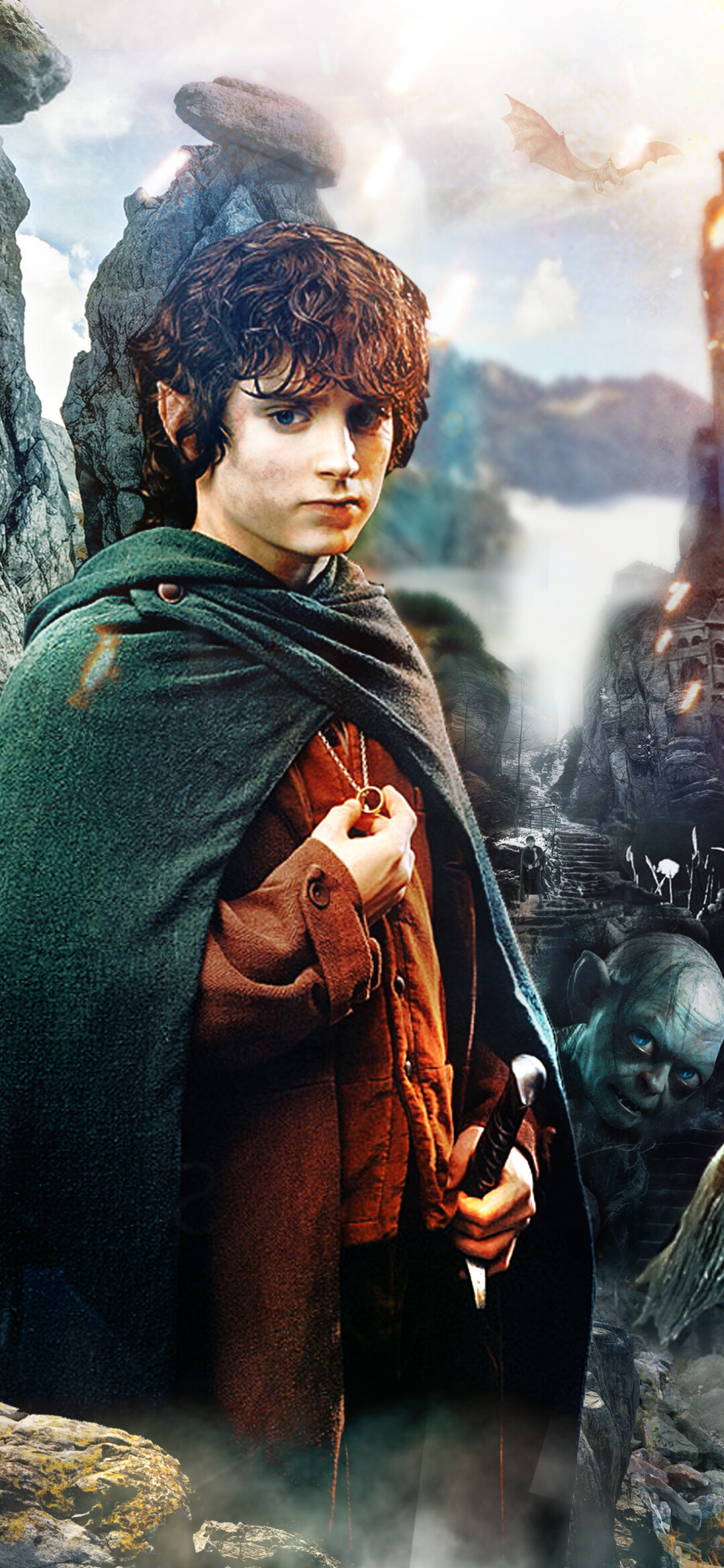 The Lord of the Rings: Frodo Baggins, A fictional character in J. R. R. Tolkien's writings. 1080x2340 HD Background.