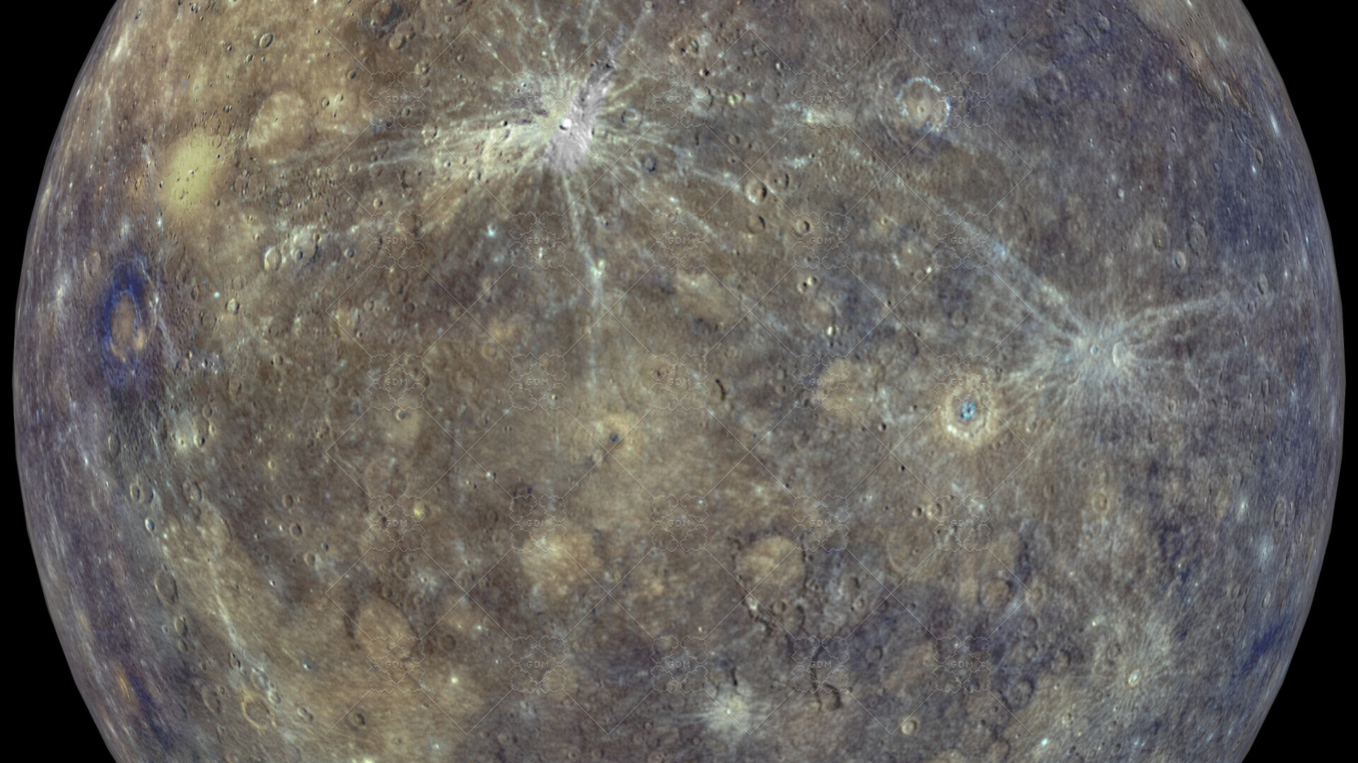 Mercury: One of the four terrestrial planets, and has the second-highest density of all planets in our Solar System. 1920x1080 Full HD Background.