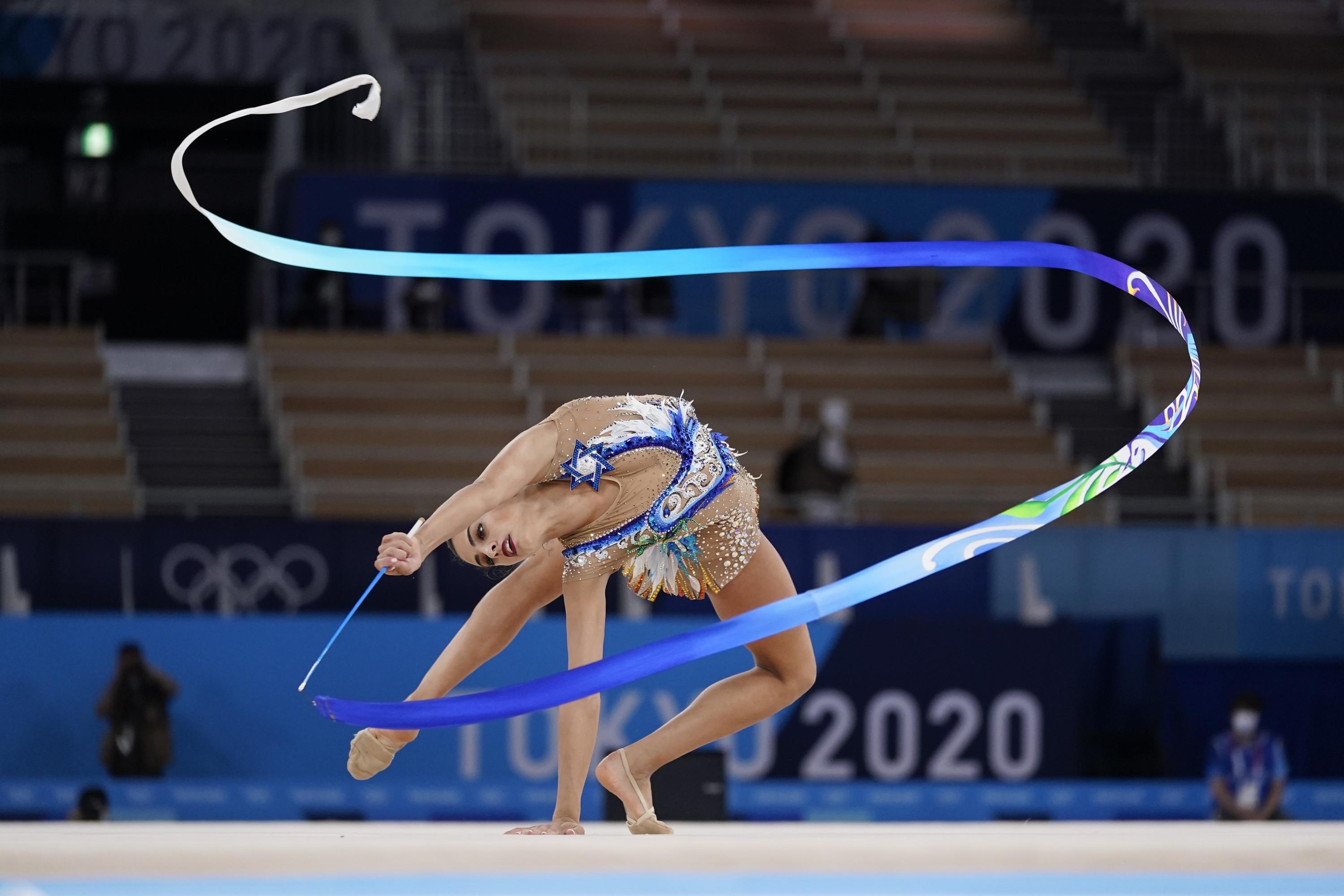 Rhythmic Gymnastics: Linoy Ashram, An Israeli individual gymnast, The 2020 Olympic All-around Champion. 3000x2000 HD Background.