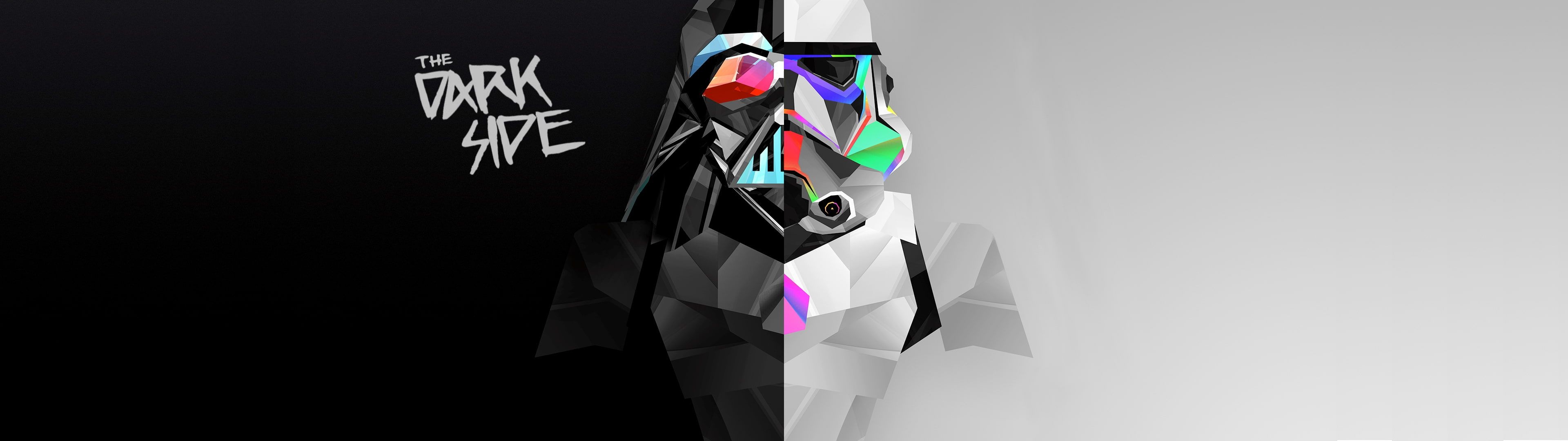 Graphic: Abstract Digital Art, Stormtrooper, Darth Vader, The Dark Side, Star Wars. 3840x1080 Dual Screen Background.